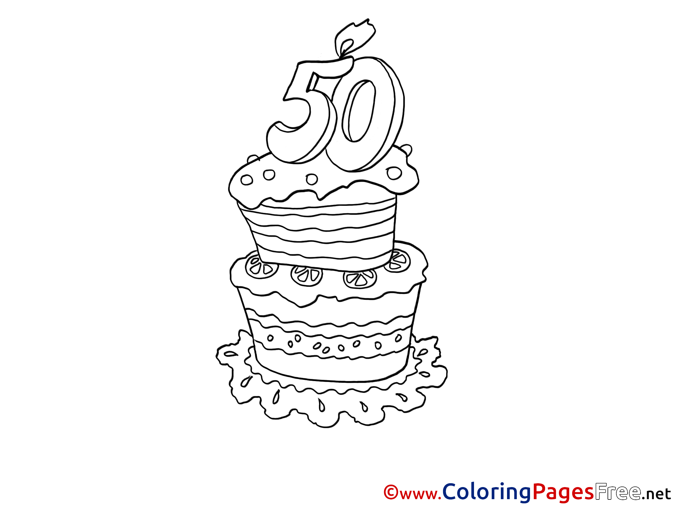 50 Years Cake Colouring Page Happy Birthday free