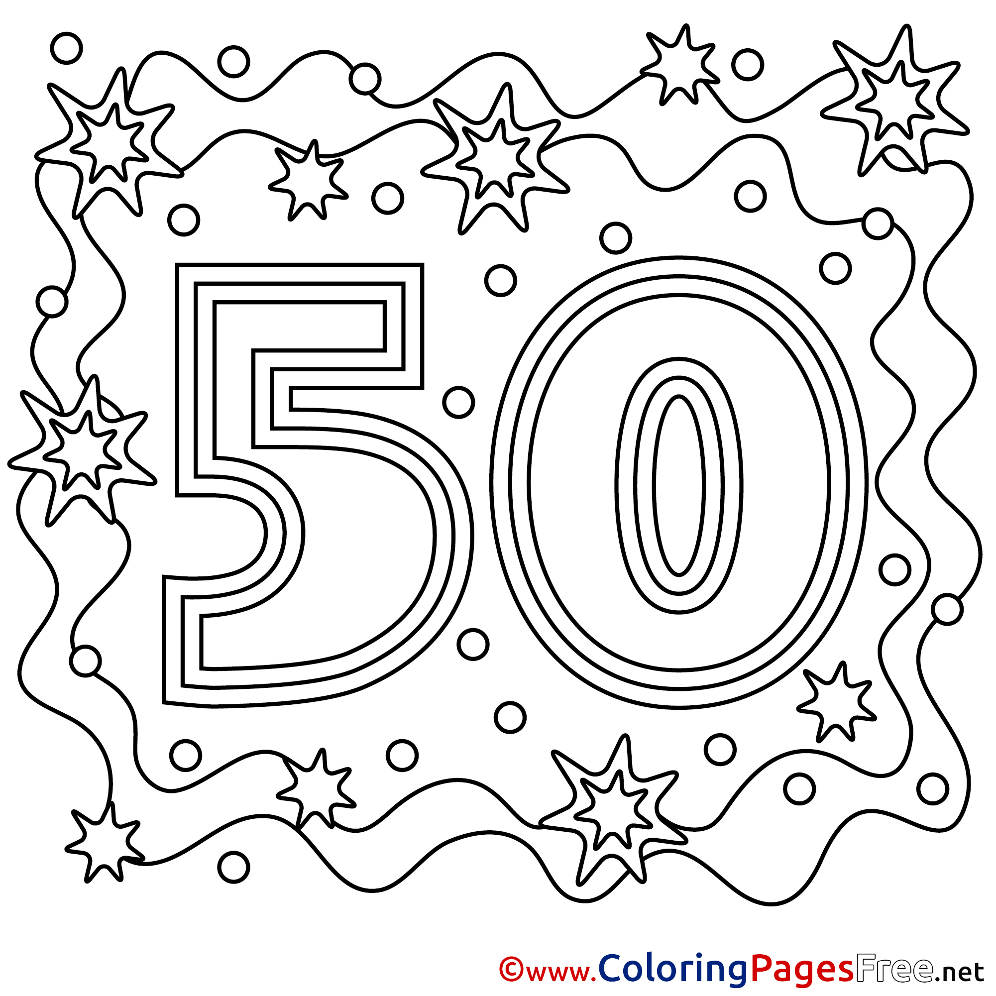50 years children happy birthday colouring page