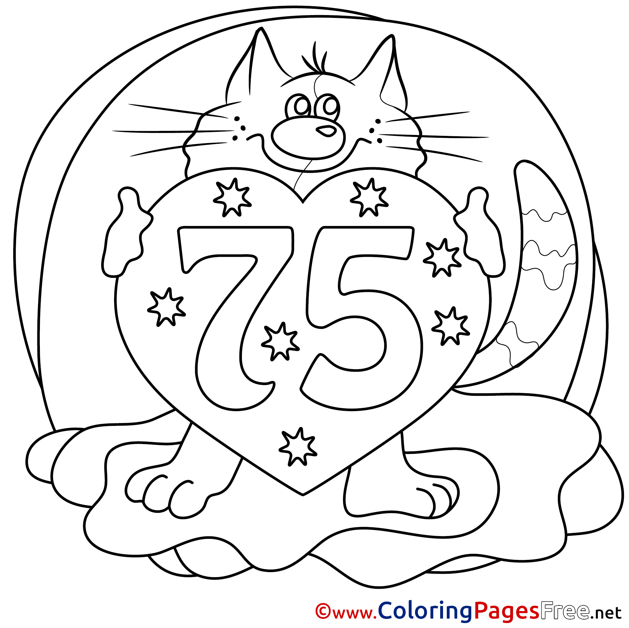 75 Years Cat Coloring Pages Happy Birthday For Free
