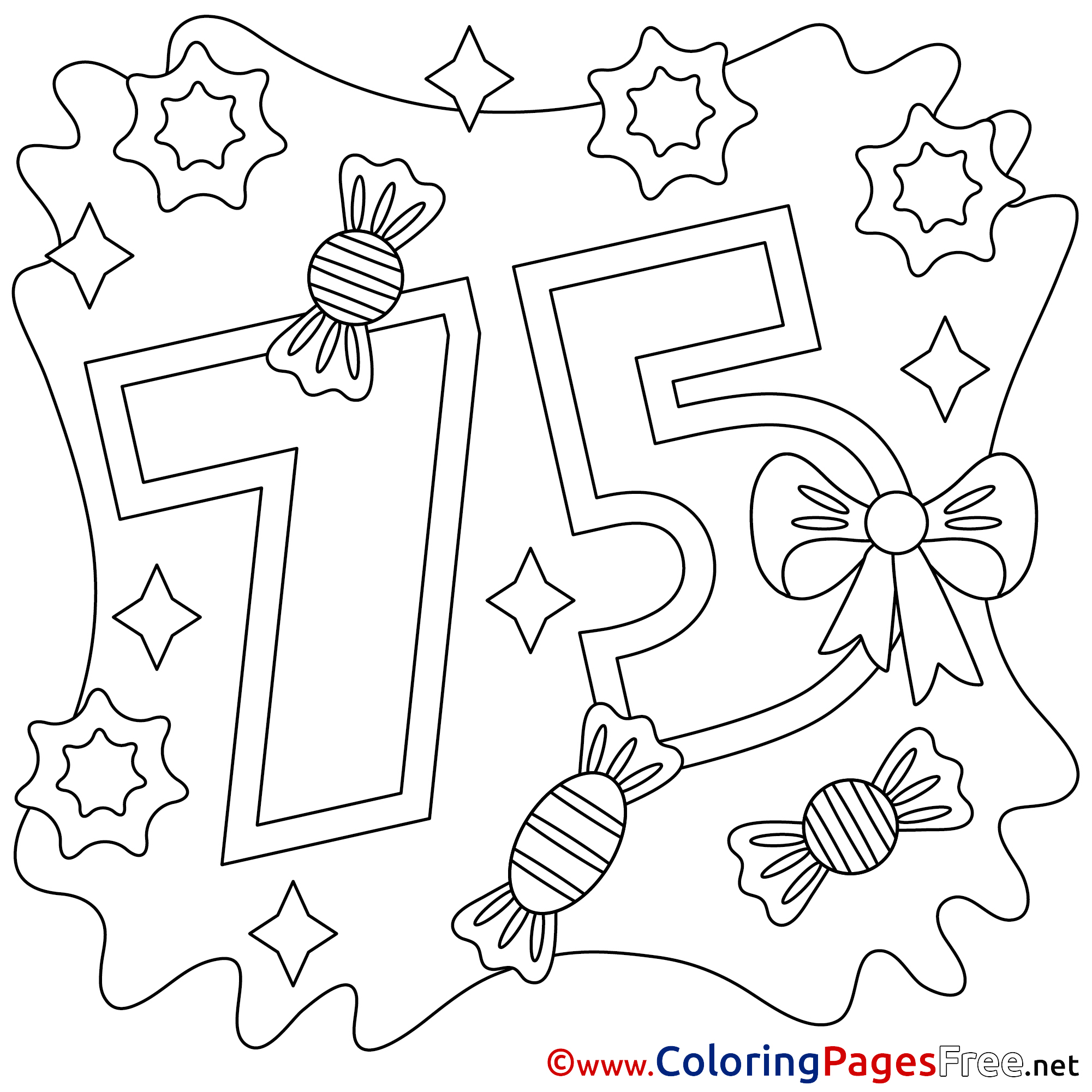 Download 75 Years free Colouring Page Happy Birthday