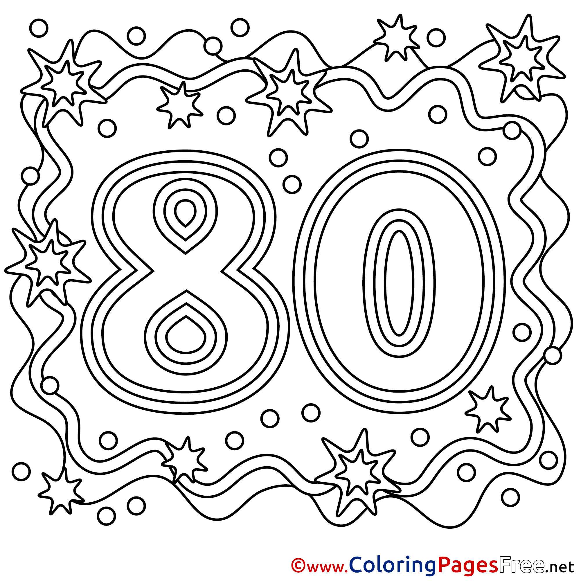 Happy 80th Birthday Coloring Pages 80 Years Coloring Sheets Happy Birthday free