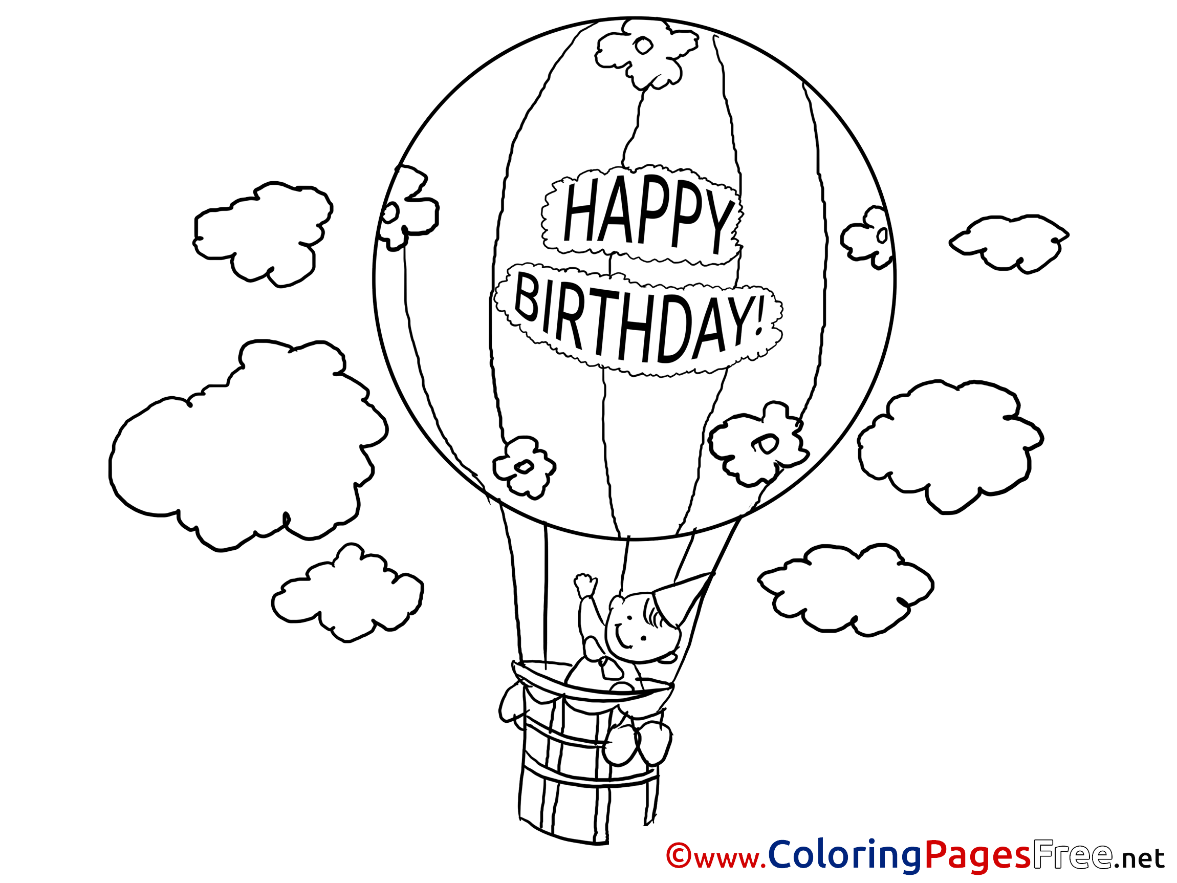 Air Balloon Free Happy Birthday Coloring Sheets