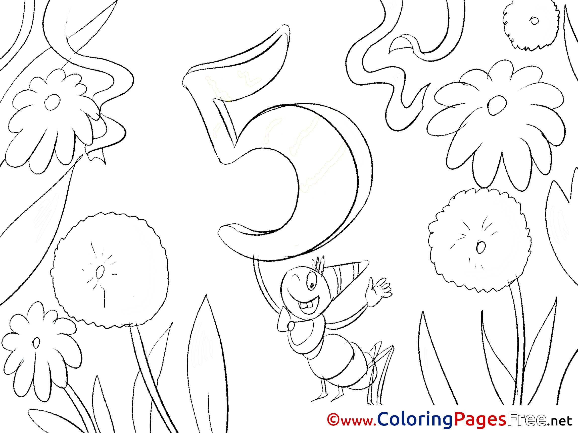 Ant 5 Years Colouring Page Happy Birthday Free