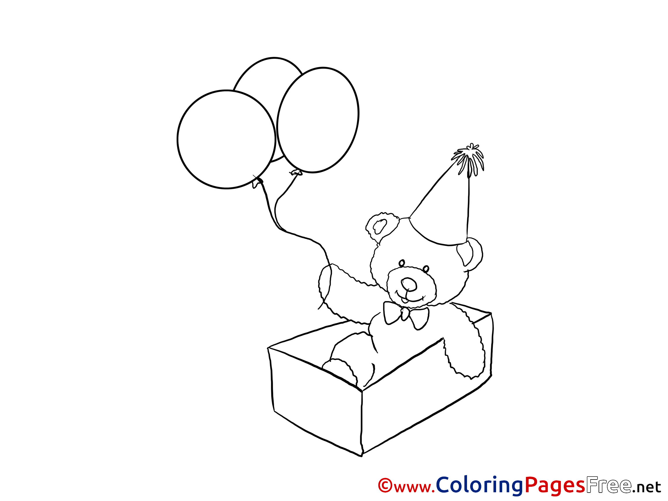 Download Balloons Bear Children Happy Birthday Colouring Page