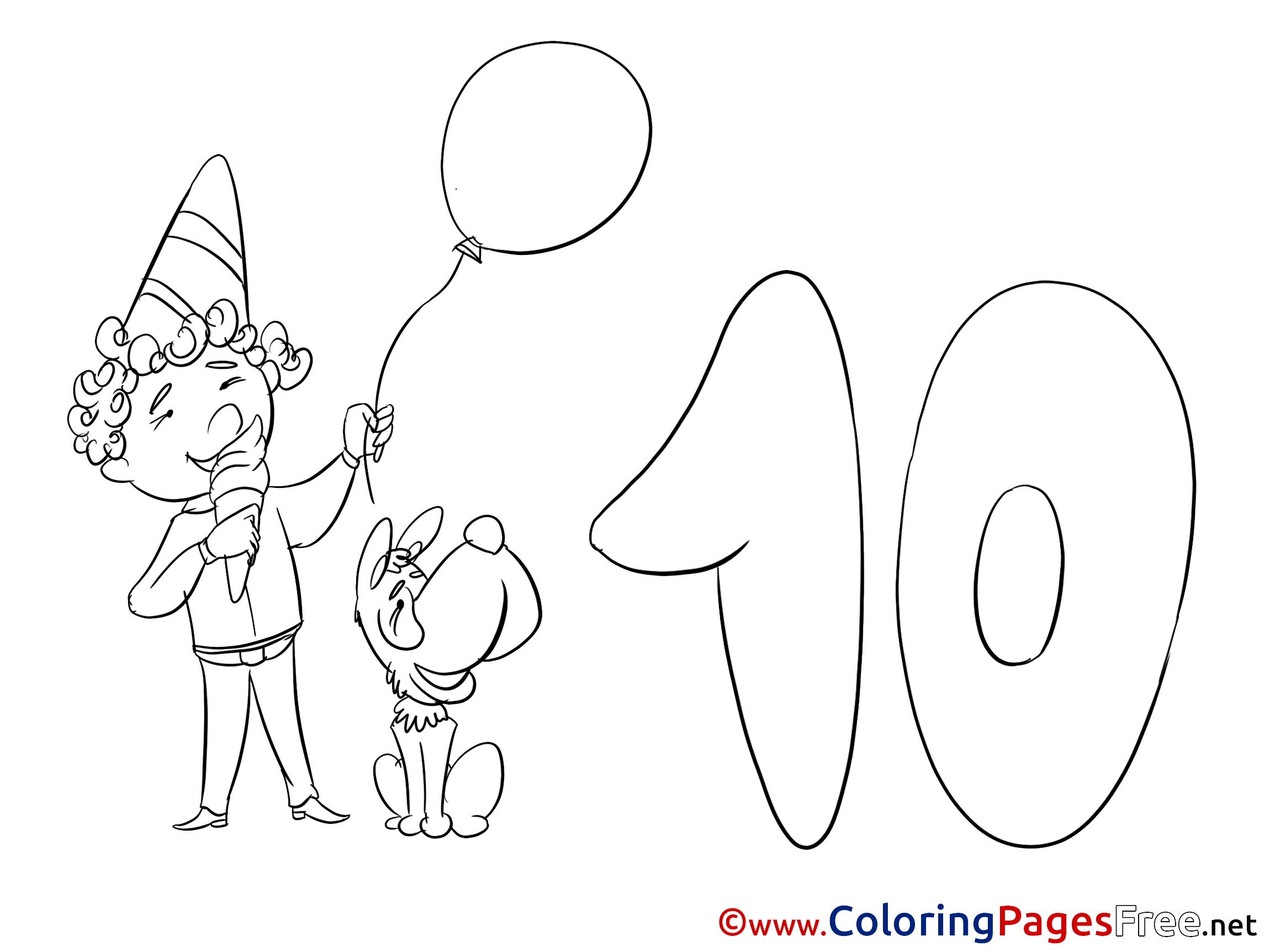 Dog Boy 10 Years Free Happy Birthday Coloring Sheets
