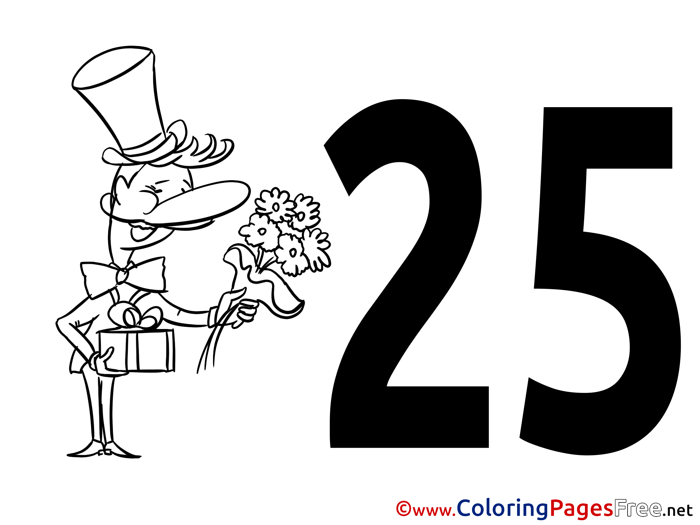 Flowers 25 Years Kids Happy Birthday Coloring Pages