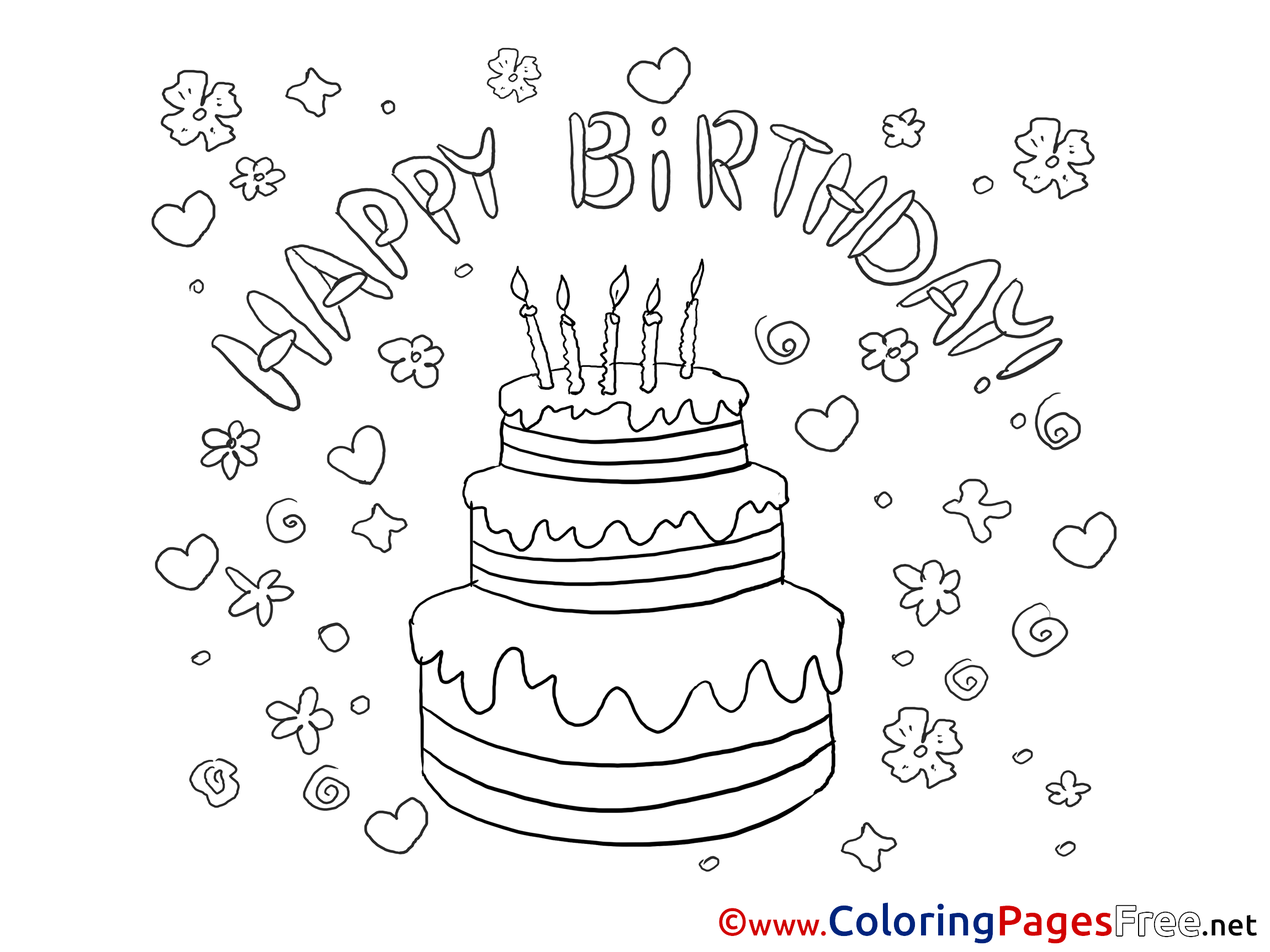 Happy Birthday Text zum Ausmalen, Drucken
