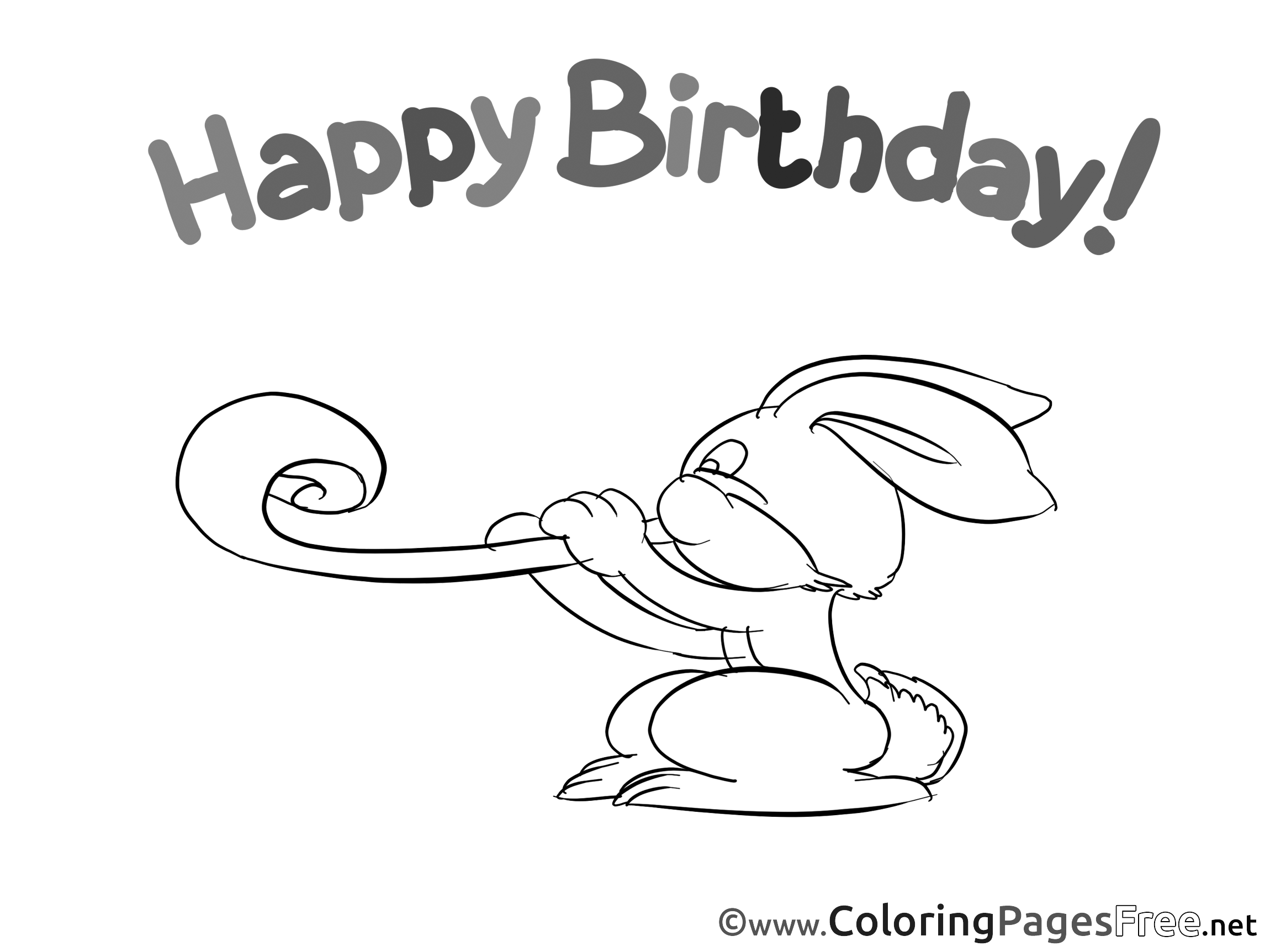 Rabbit Colouring Page Happy Birthday free