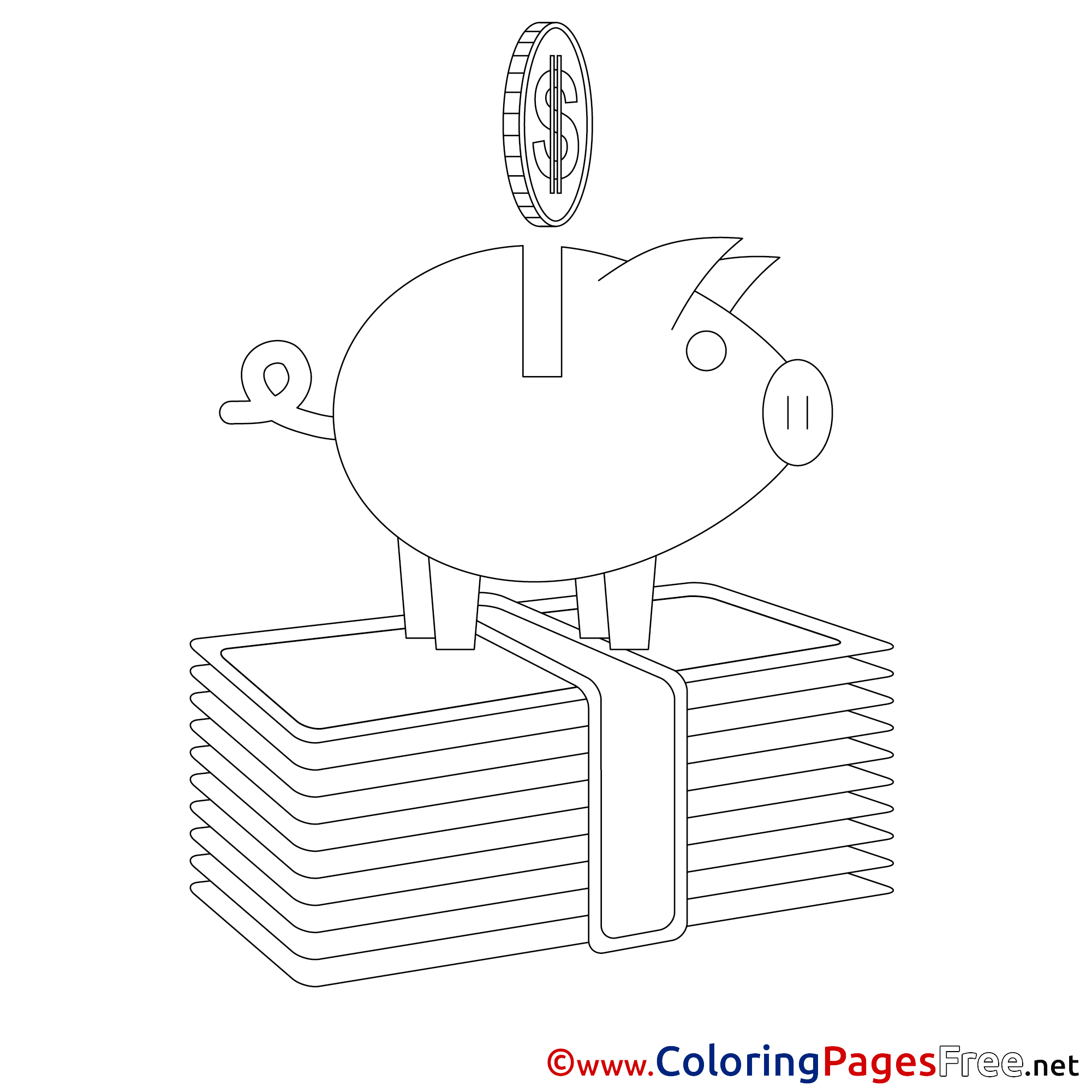 Piggy Bank For Kids Business Colouring Page