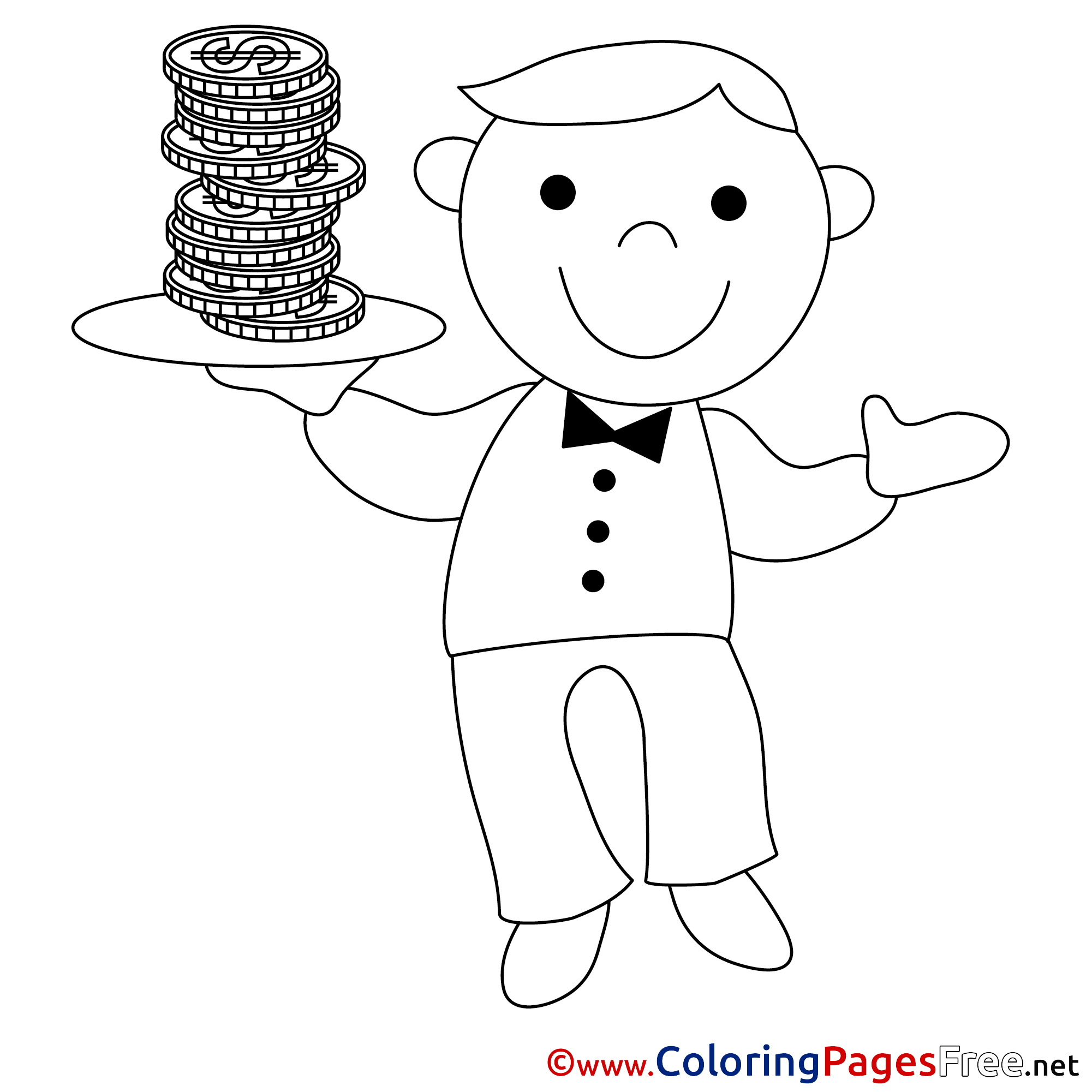 Waiter Money Business Coloring Pages Free