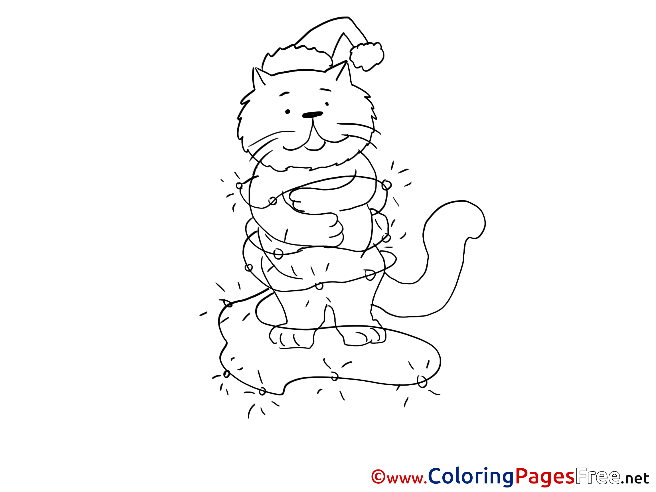 Coloring Pages Kids: Christmas Cat Coloring Pages Free : Merry