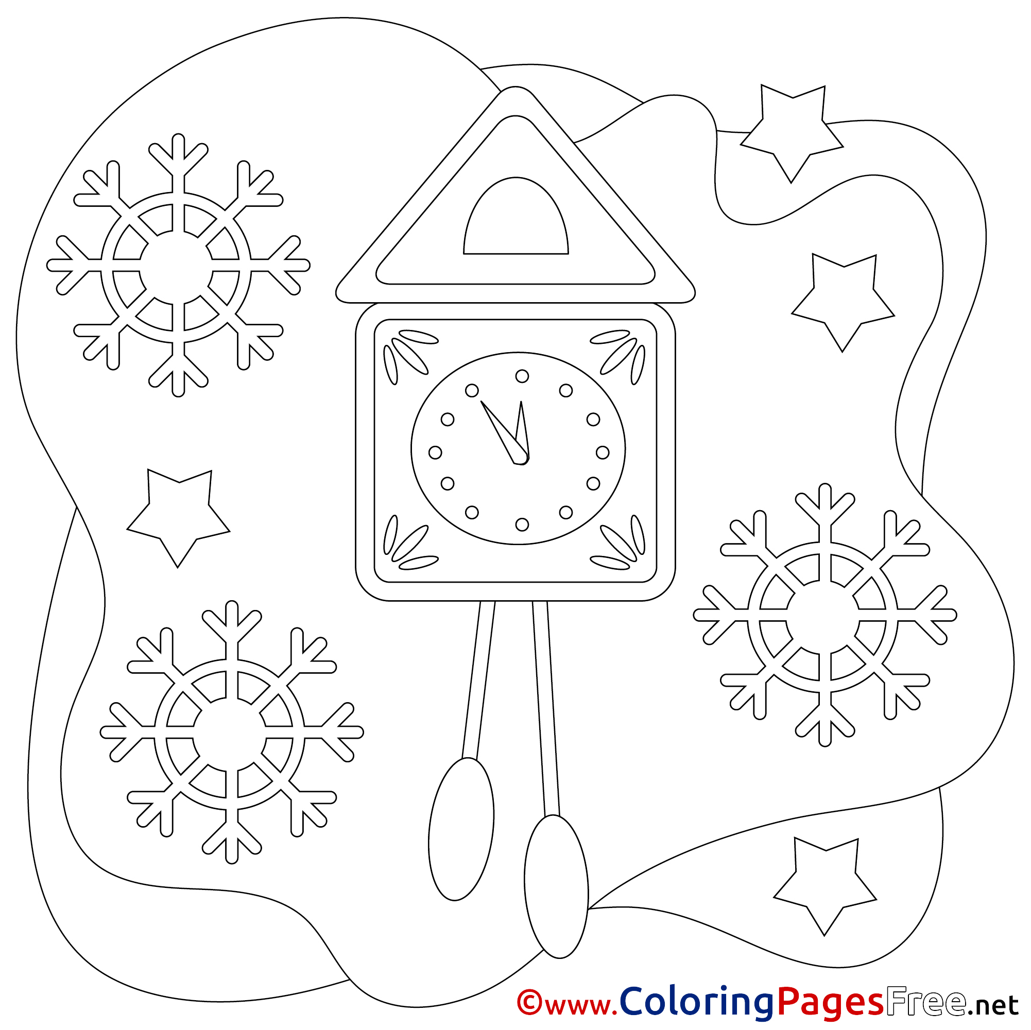 Clock Colouring Page Christmas Free