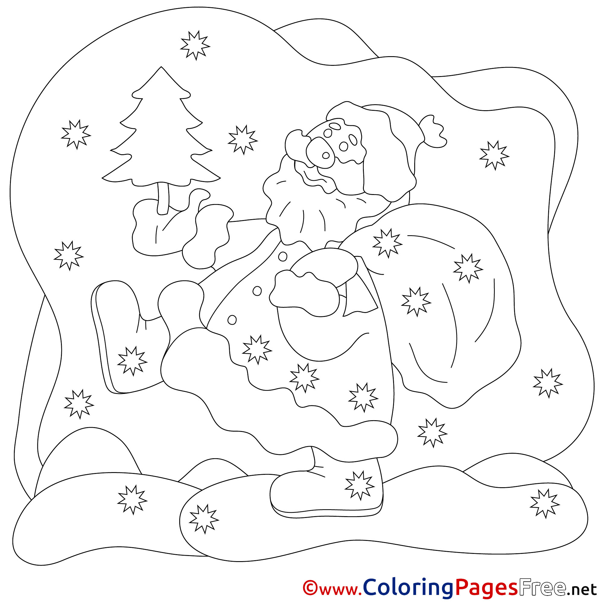 New Year Santa Claus Children Christmas Colouring Page
