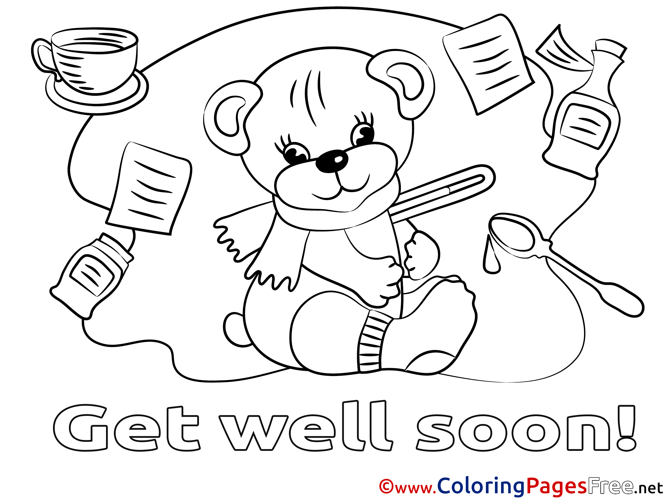 Bear Get Well Soon Coloring Page - ColoringAll