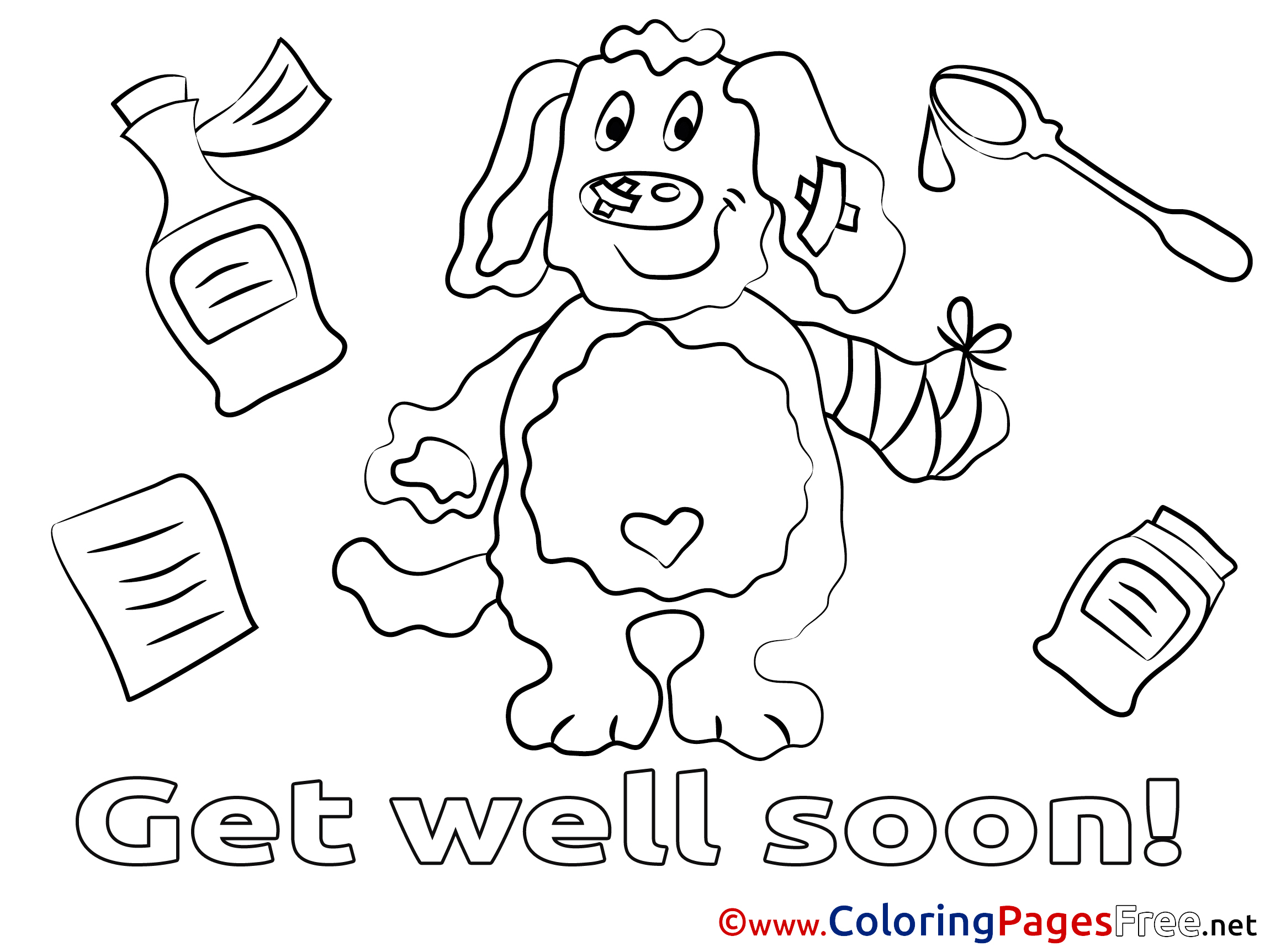 Dog for Kids Get well soon Colouring Page