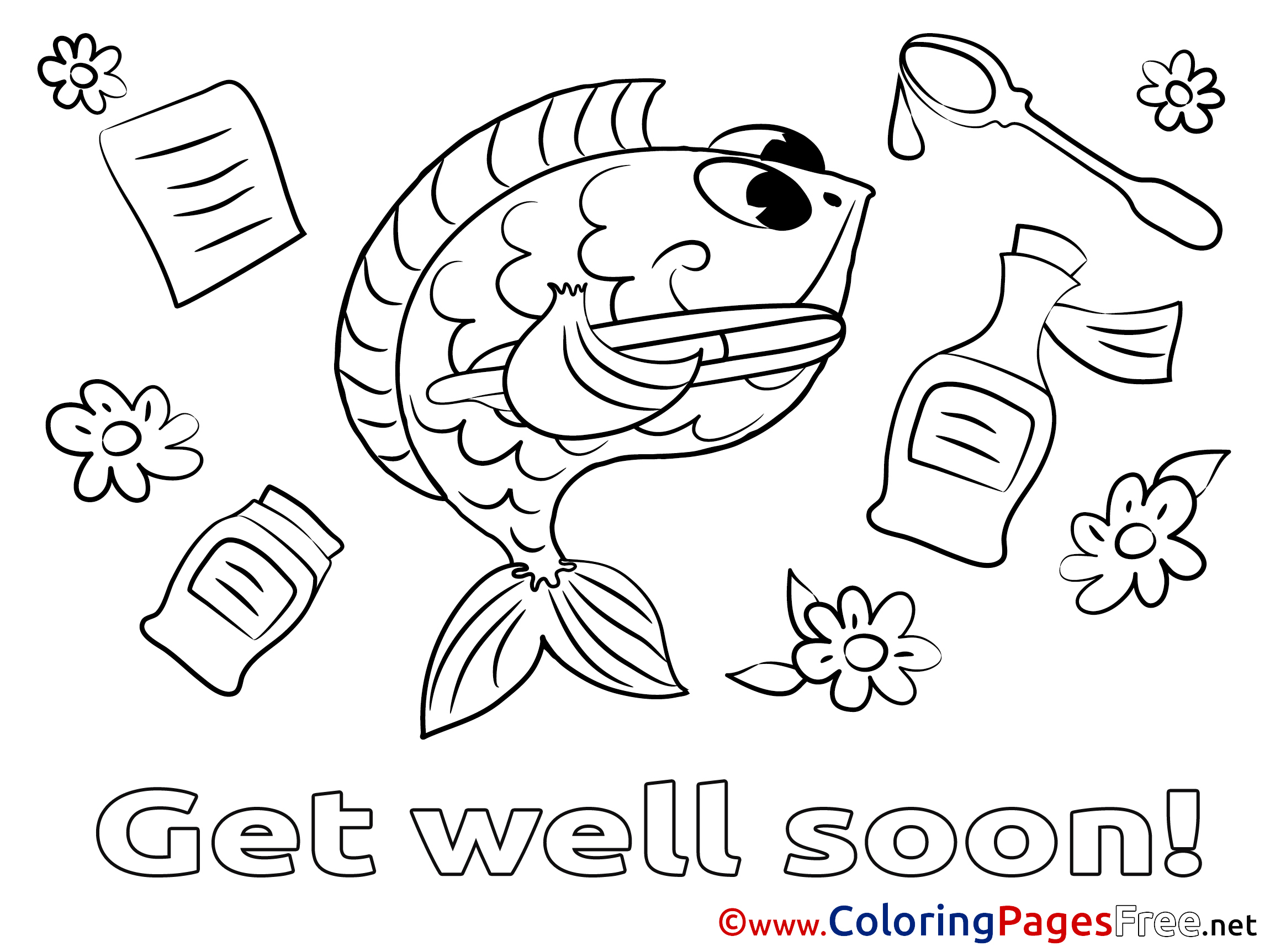 Fish Colouring Page Get Well Soon
