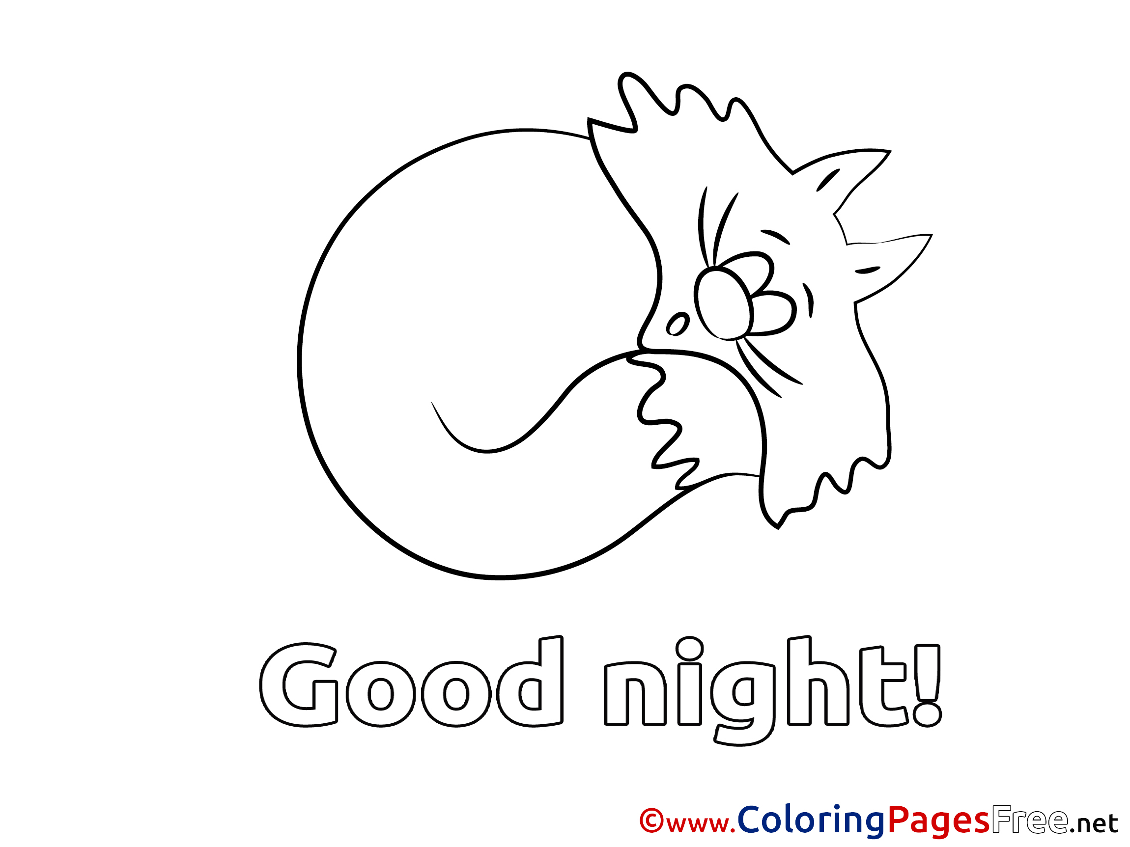 Cat Free Colouring Page Good Night