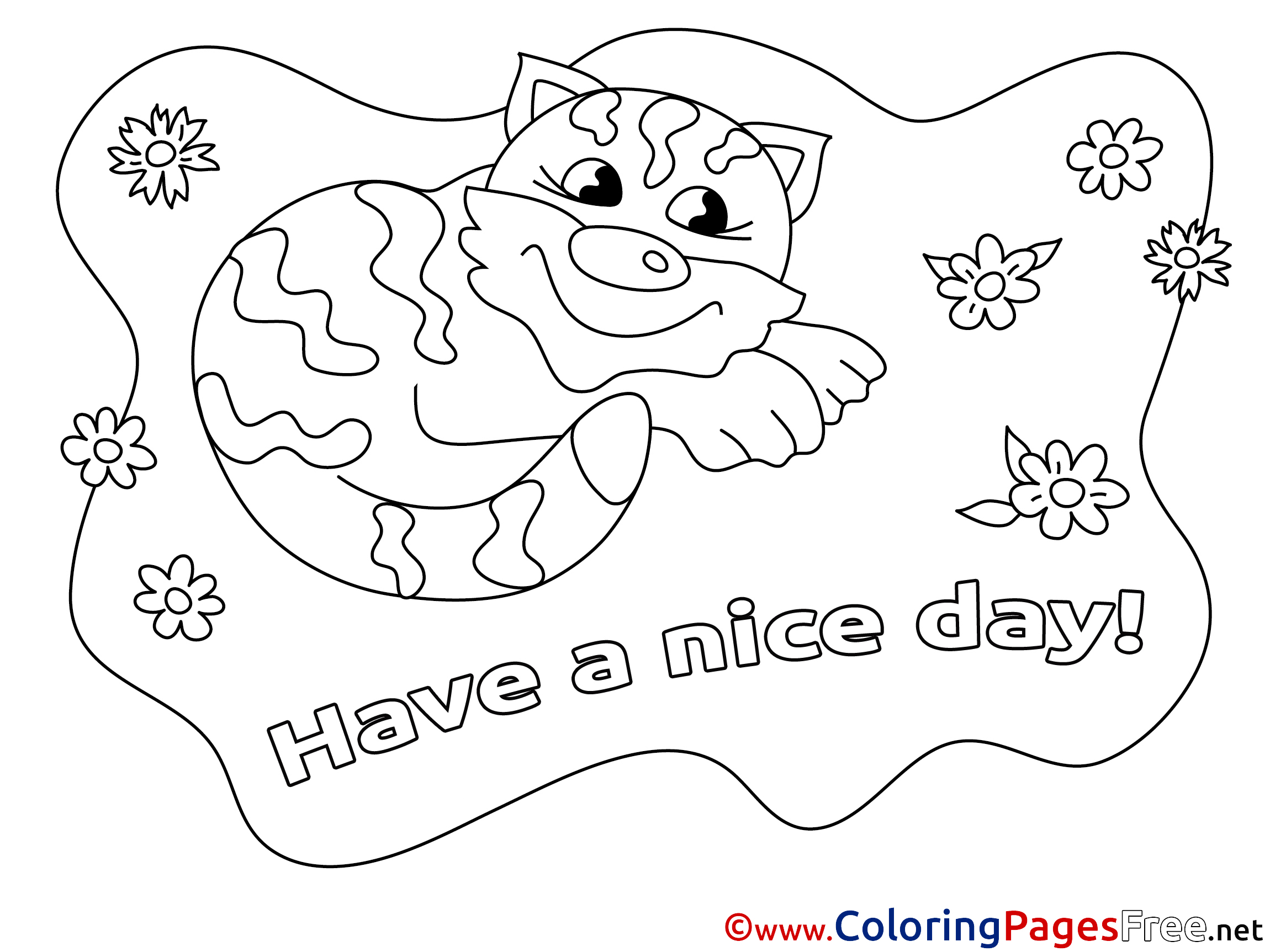 Cat Free Colouring Page Have A Nice Day
