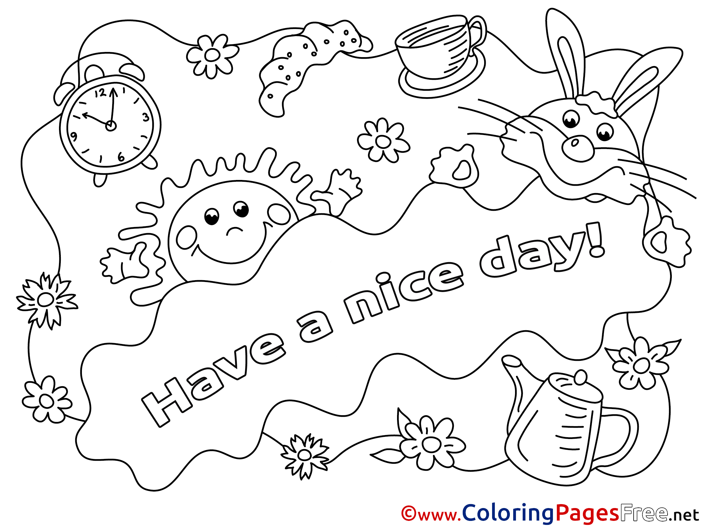 Sun Kids Have A Nice Day Coloring Pages