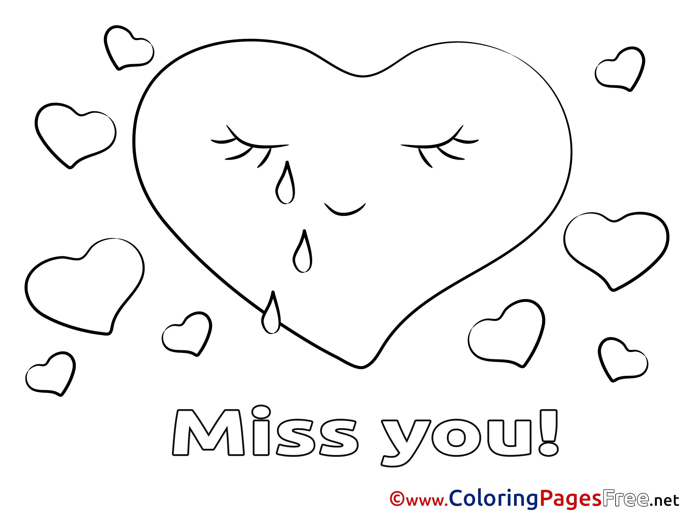 Hearts Coloring Pages Miss you for free