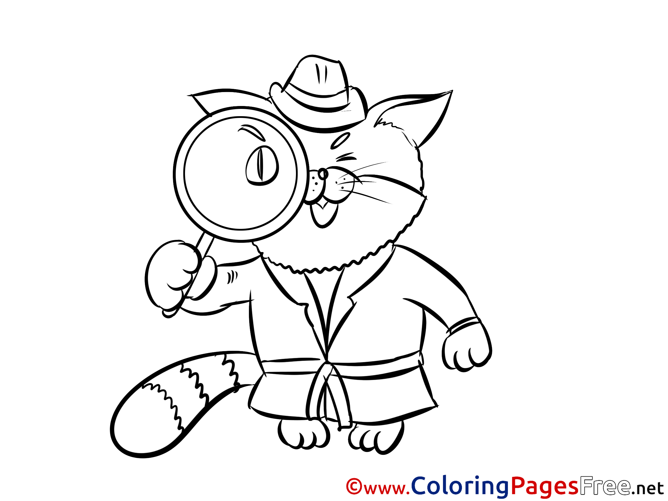 Cat Detective For Free Coloring Pages Download