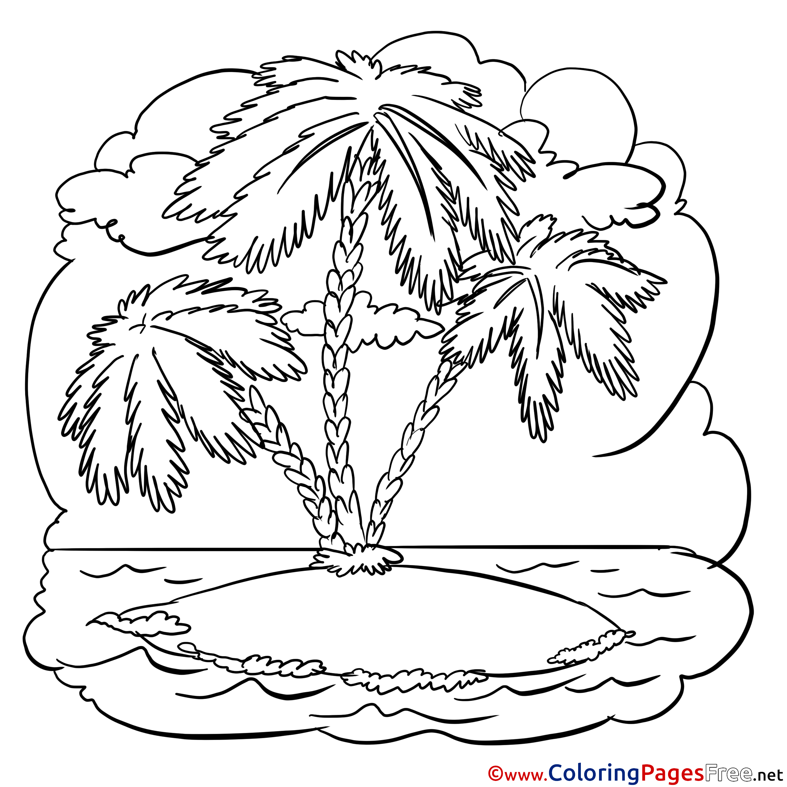 Island Palm Tree Colouring Page Printable Free