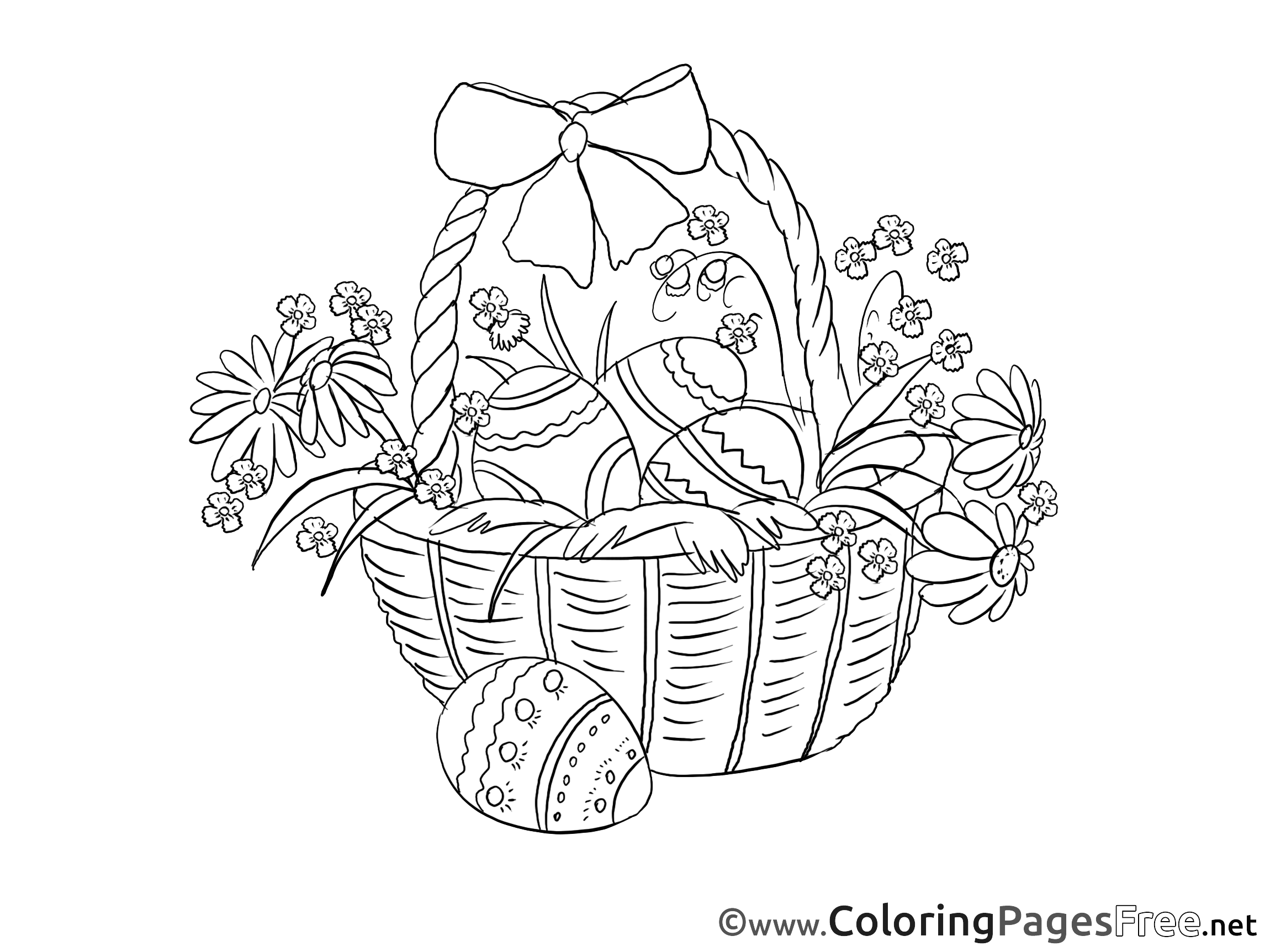 Basket with Eggs Children Easter Colouring Page