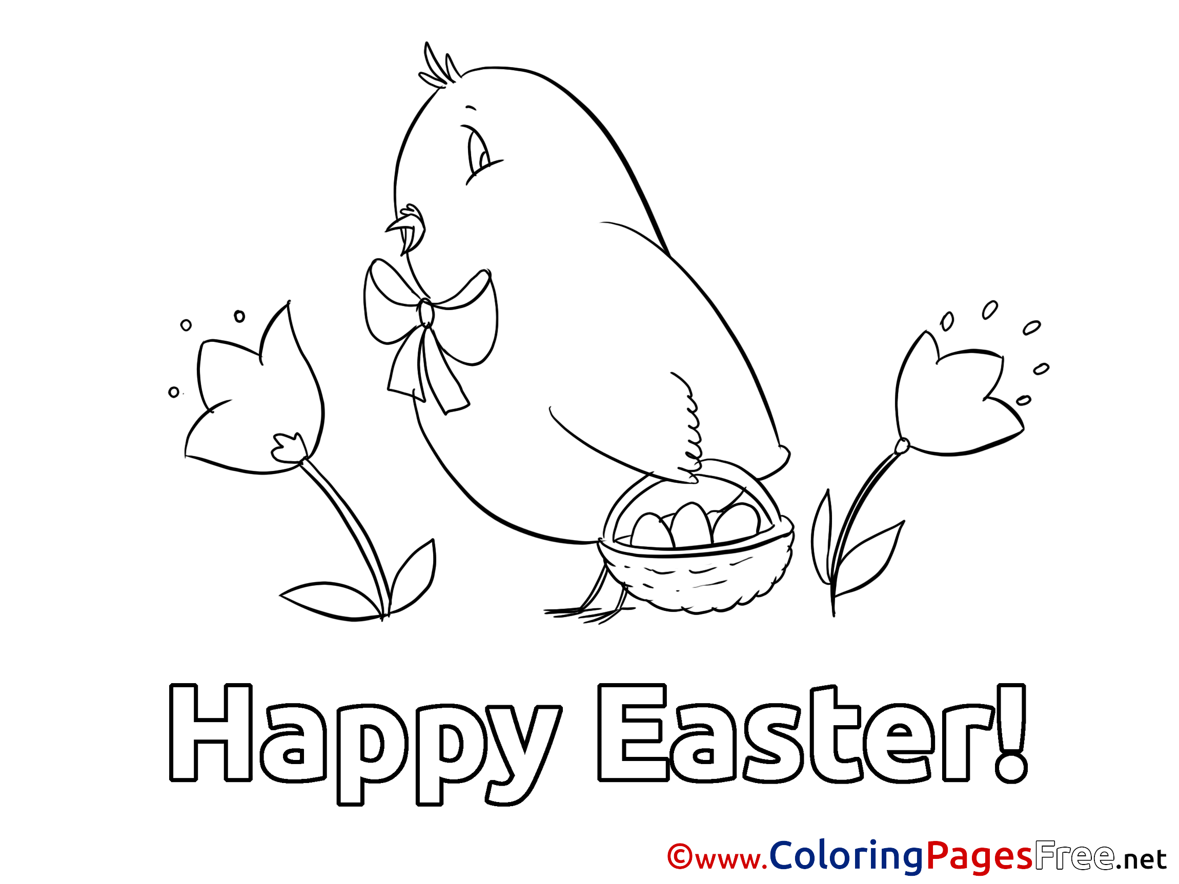 Chicken with Basket Easter Colouring Sheet free