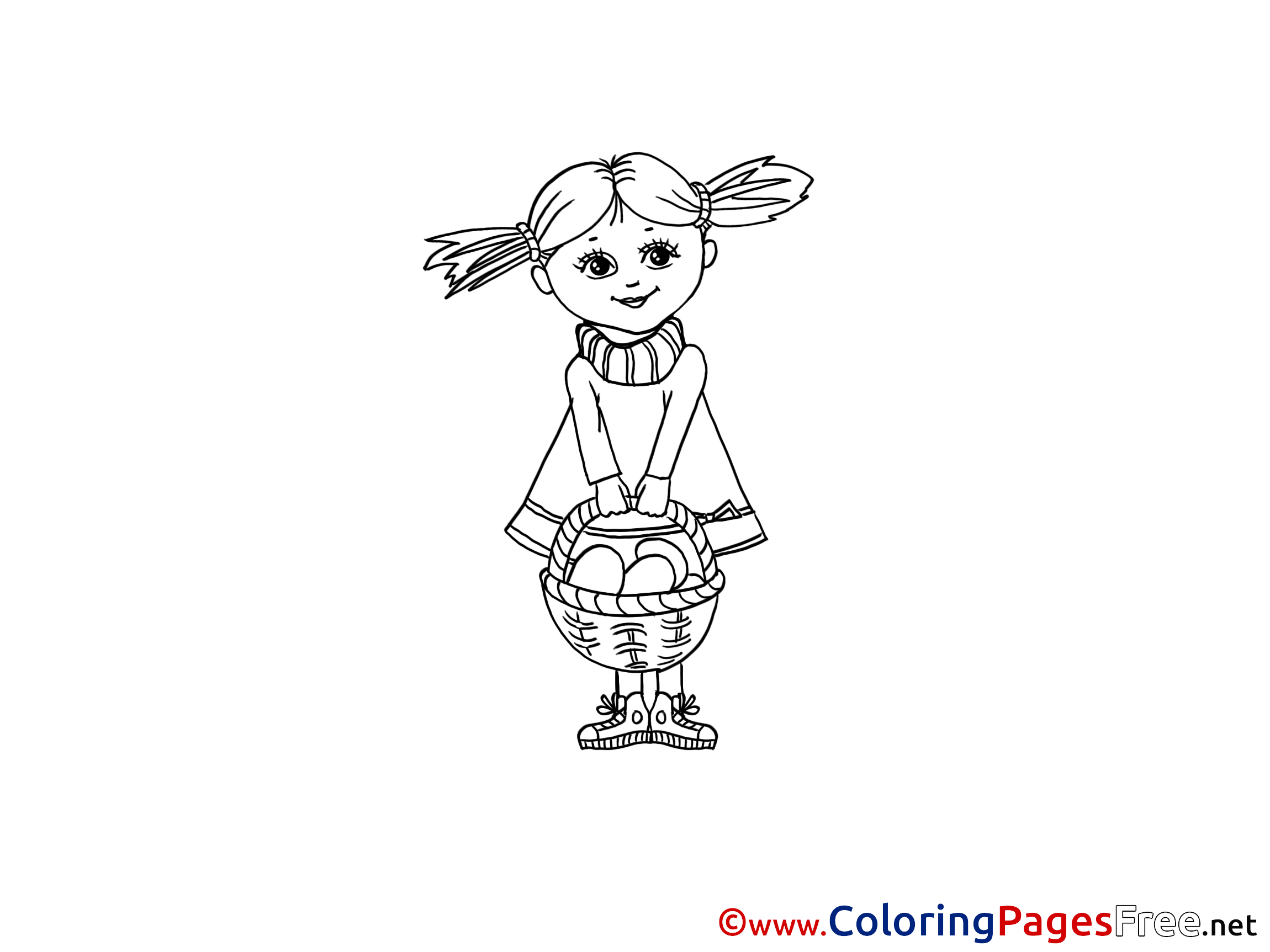 Little Girl with Basket Kids Easter Coloring Pages