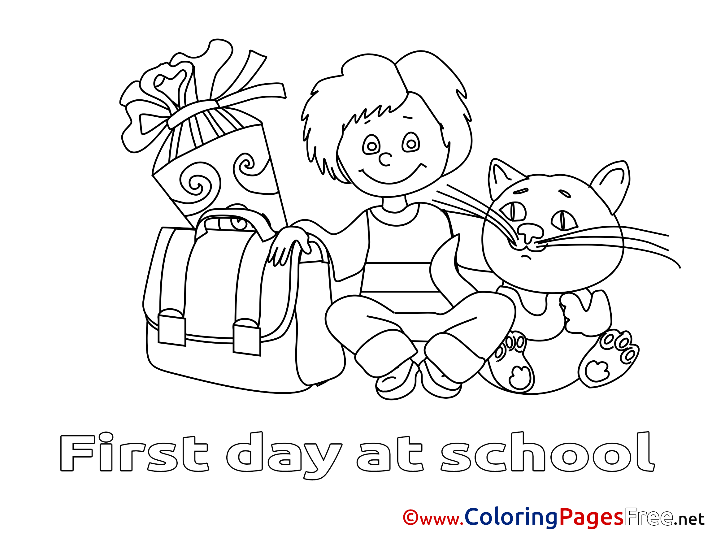 Cat Boy Children Coloring Pages Schoolbag Free