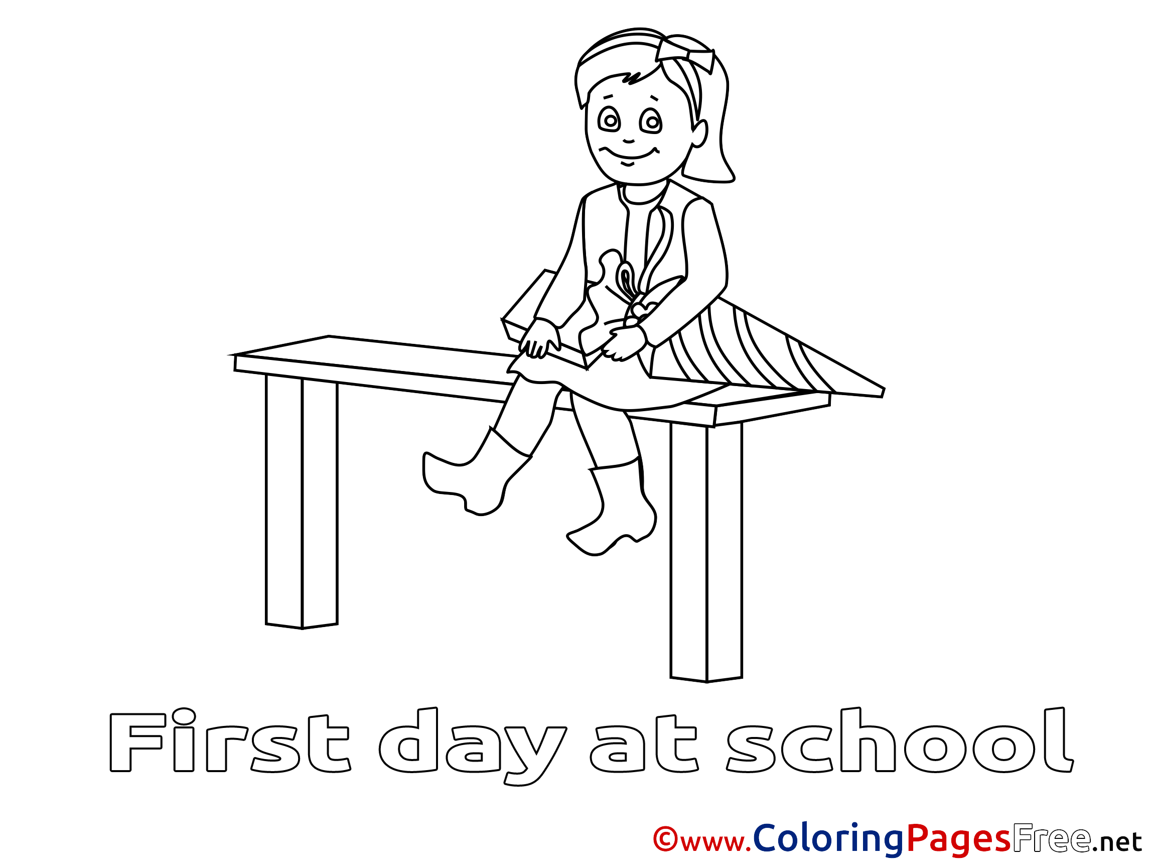 Colouring Page printable free Girl School