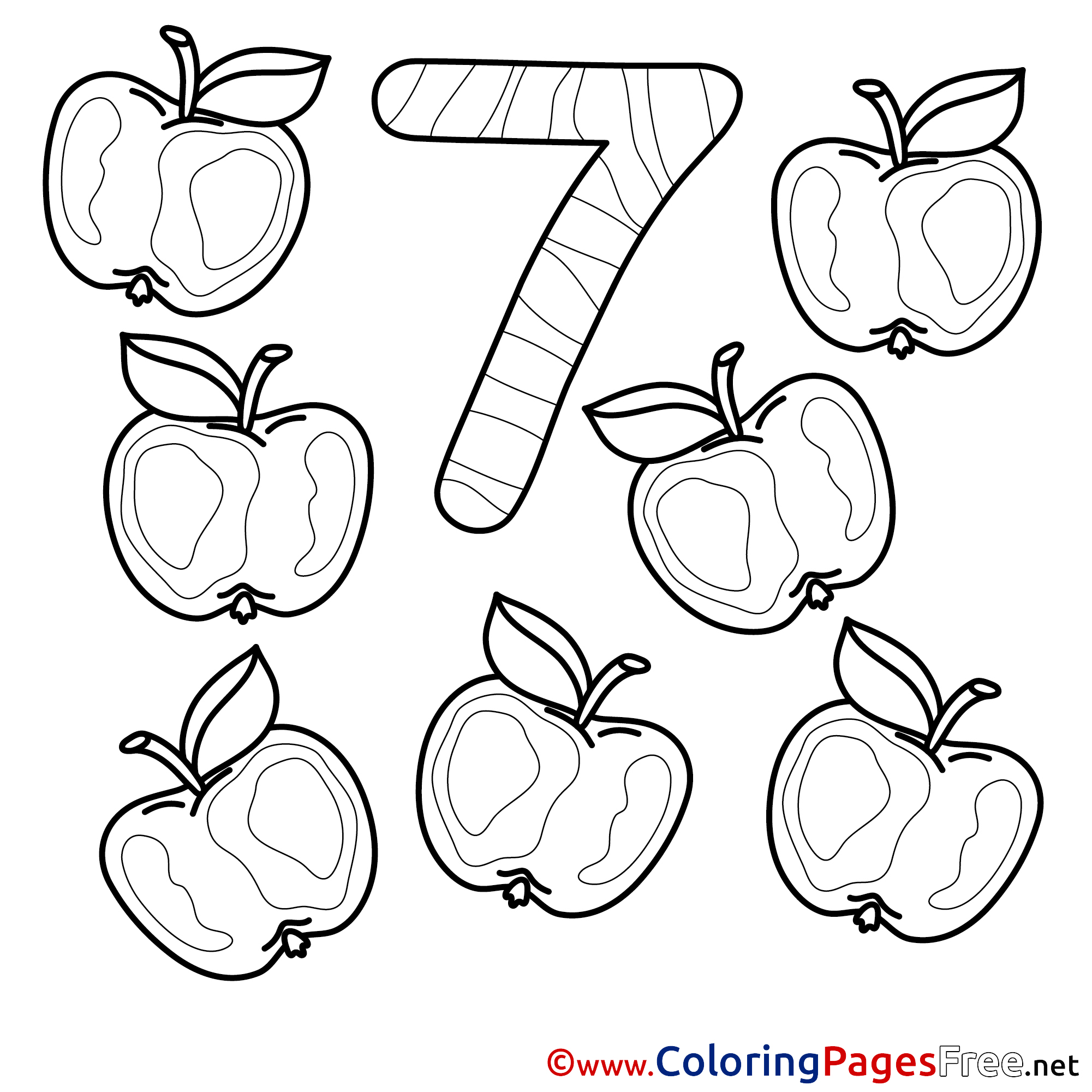 7 Apples Download Numbers Coloring Pages