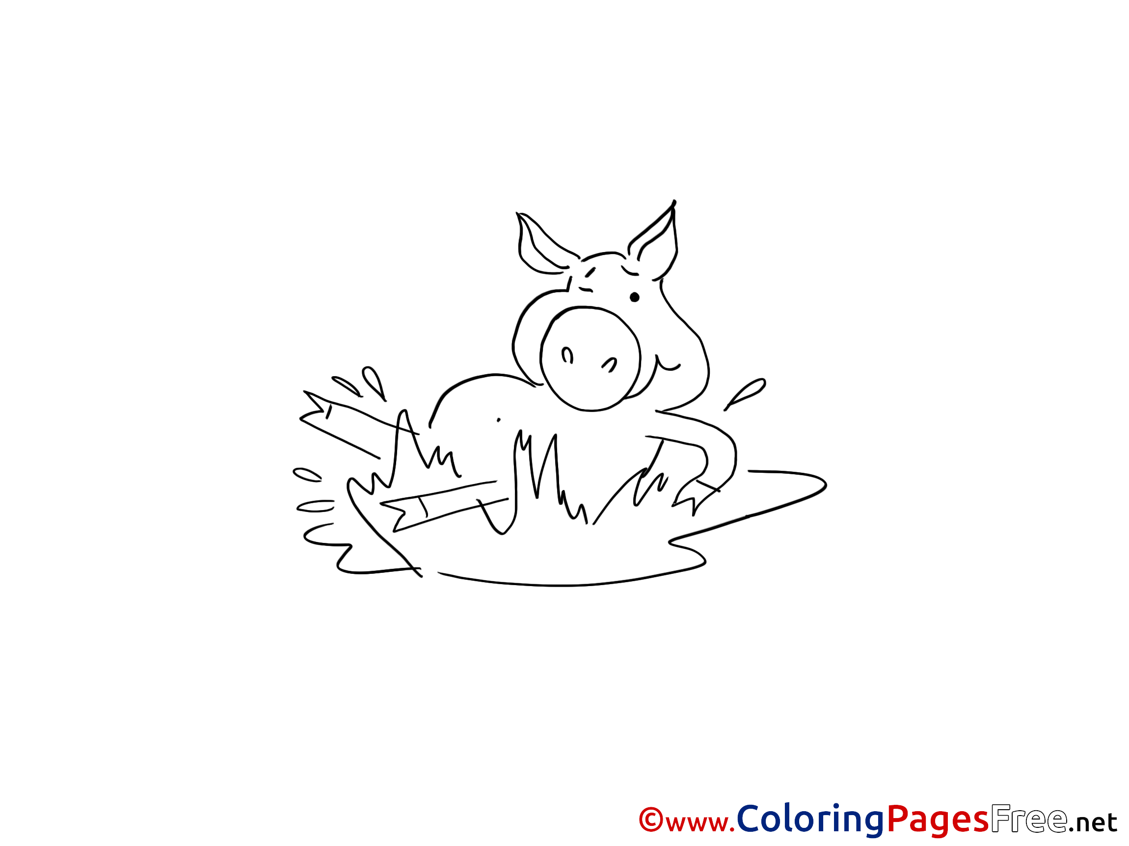 Pig In Mud Coloring Page Pig in Mud Children Colouring Page