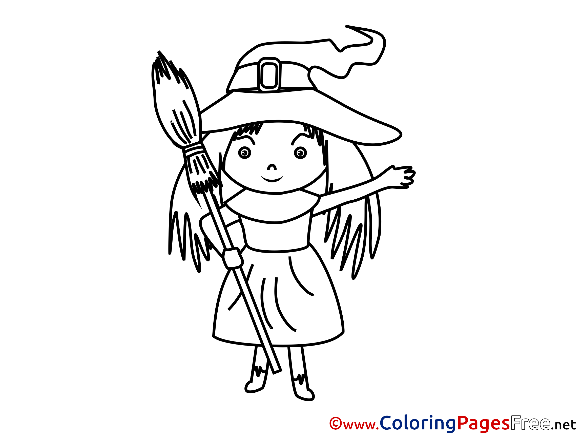 Broom for Kids Halloween Colouring Page