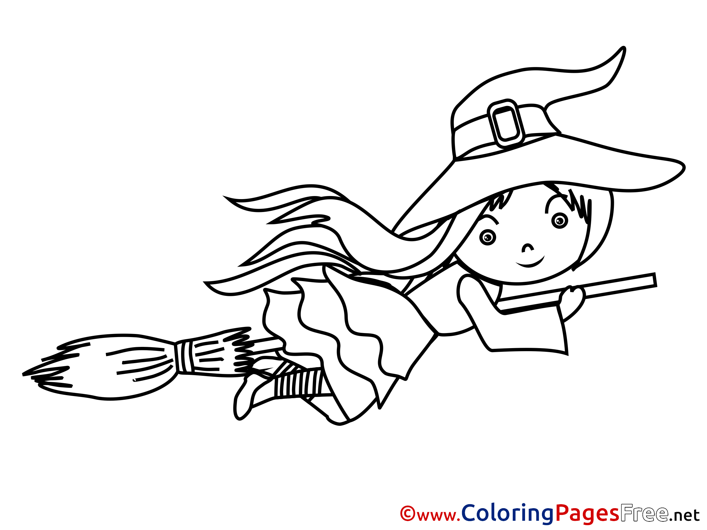 Halloween Coloring Pages Witch On Broom / Witch On Broom Halloween Free