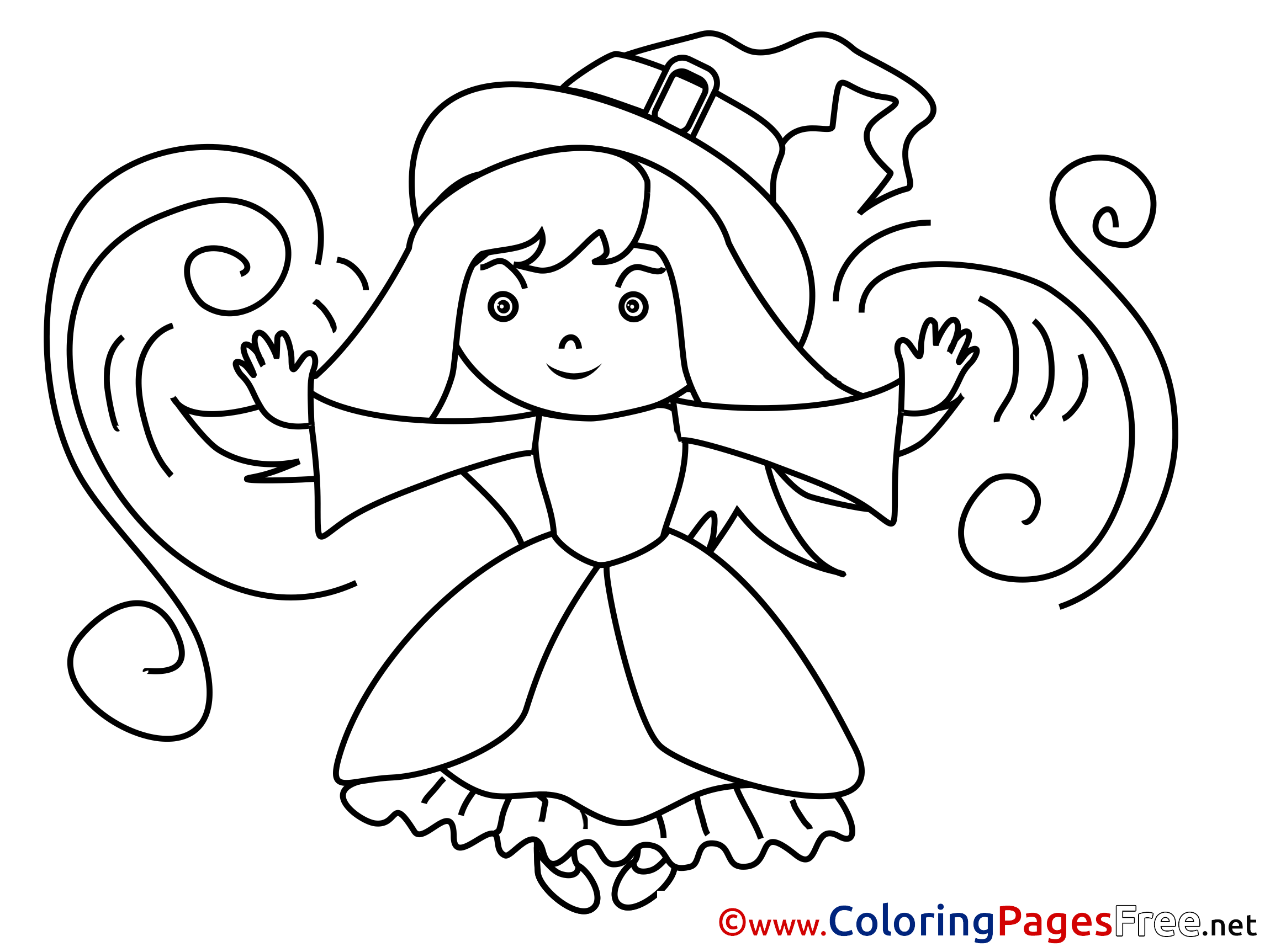 Download Little Witch for Kids Halloween Colouring Page