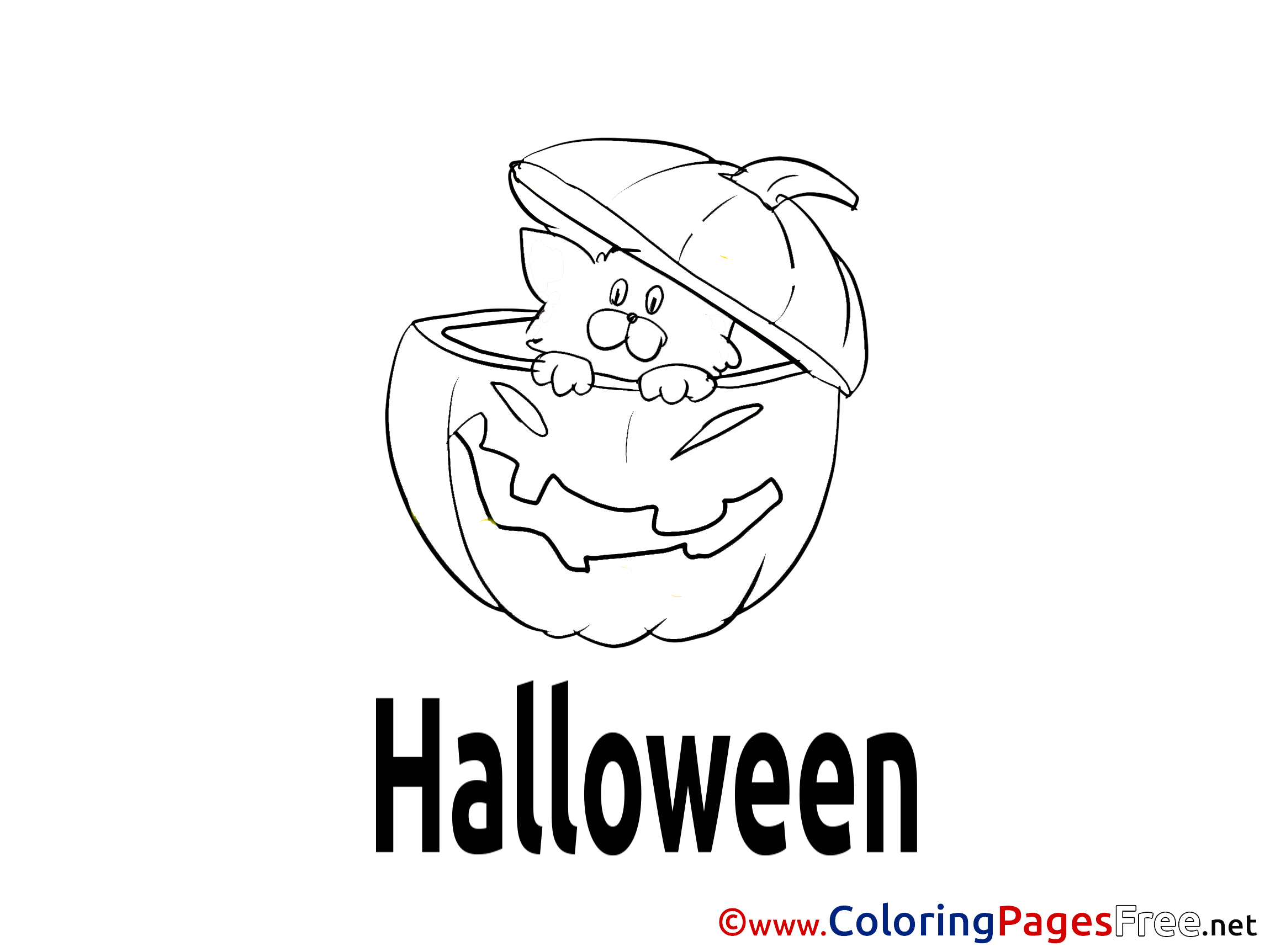 Printable Cat In Pumpkin Coloring Pages Halloween