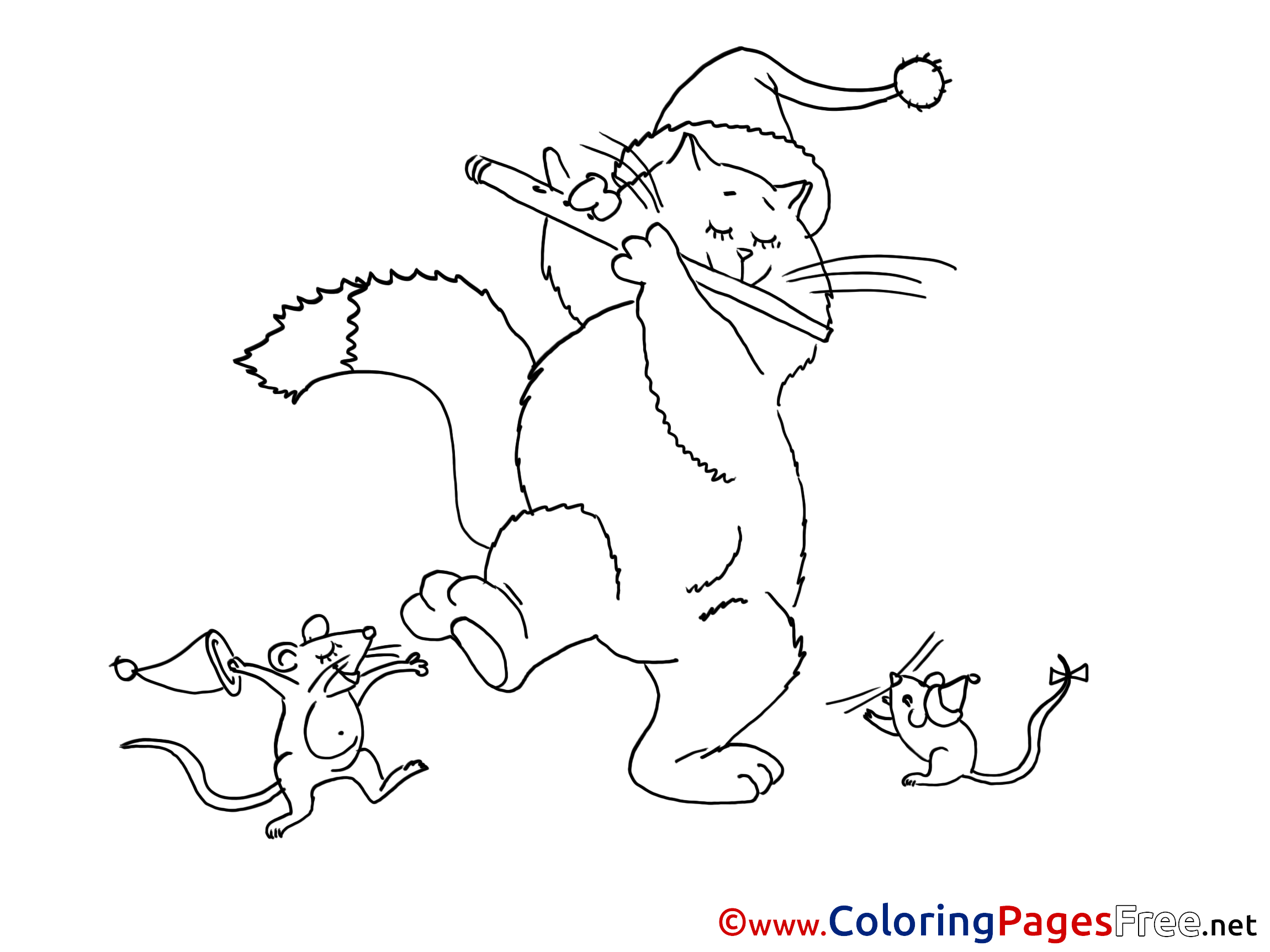 Rat free Colouring Page Cat New Year