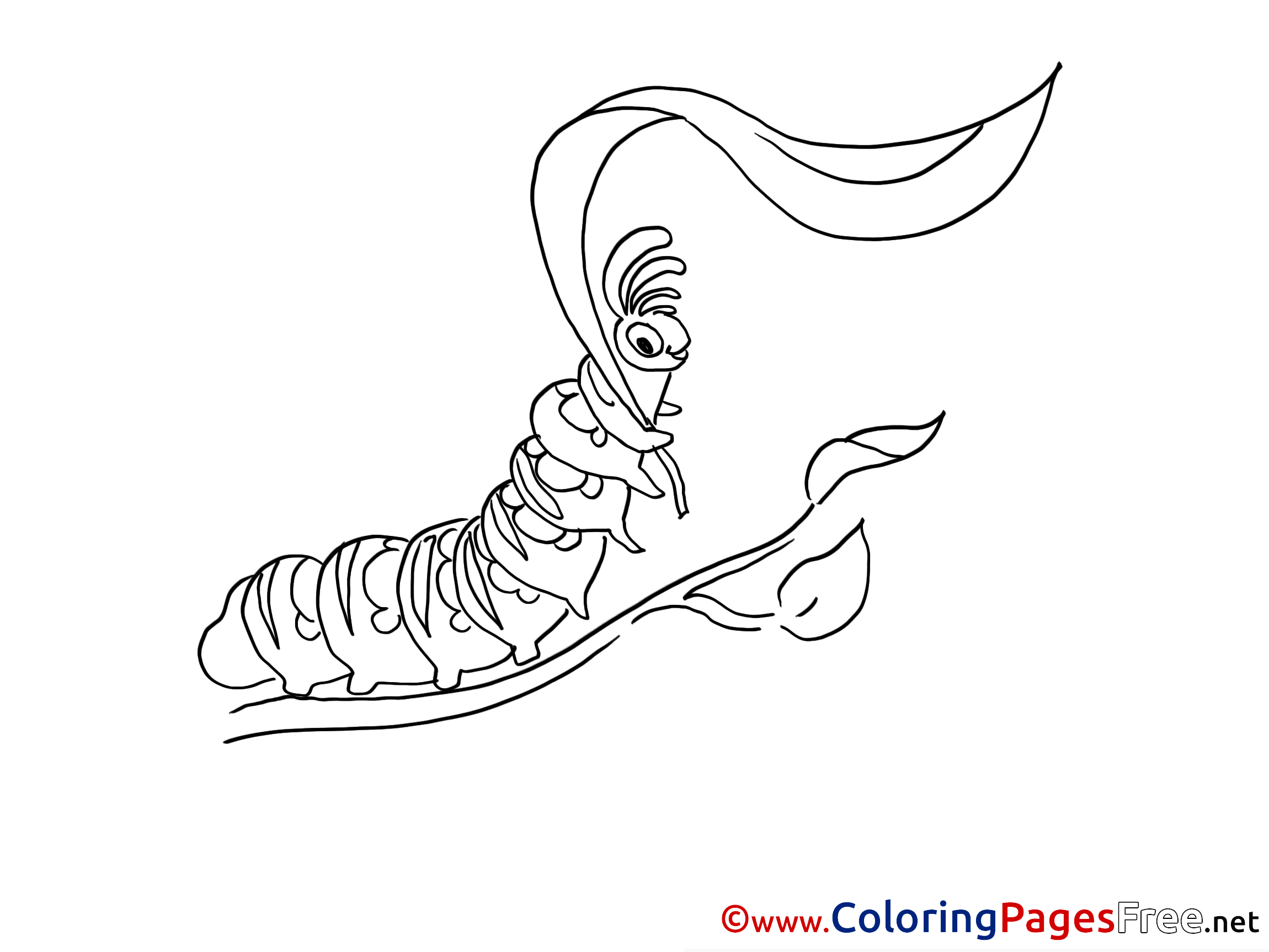Caterpillar With Leaf Kids Download Coloring Pages