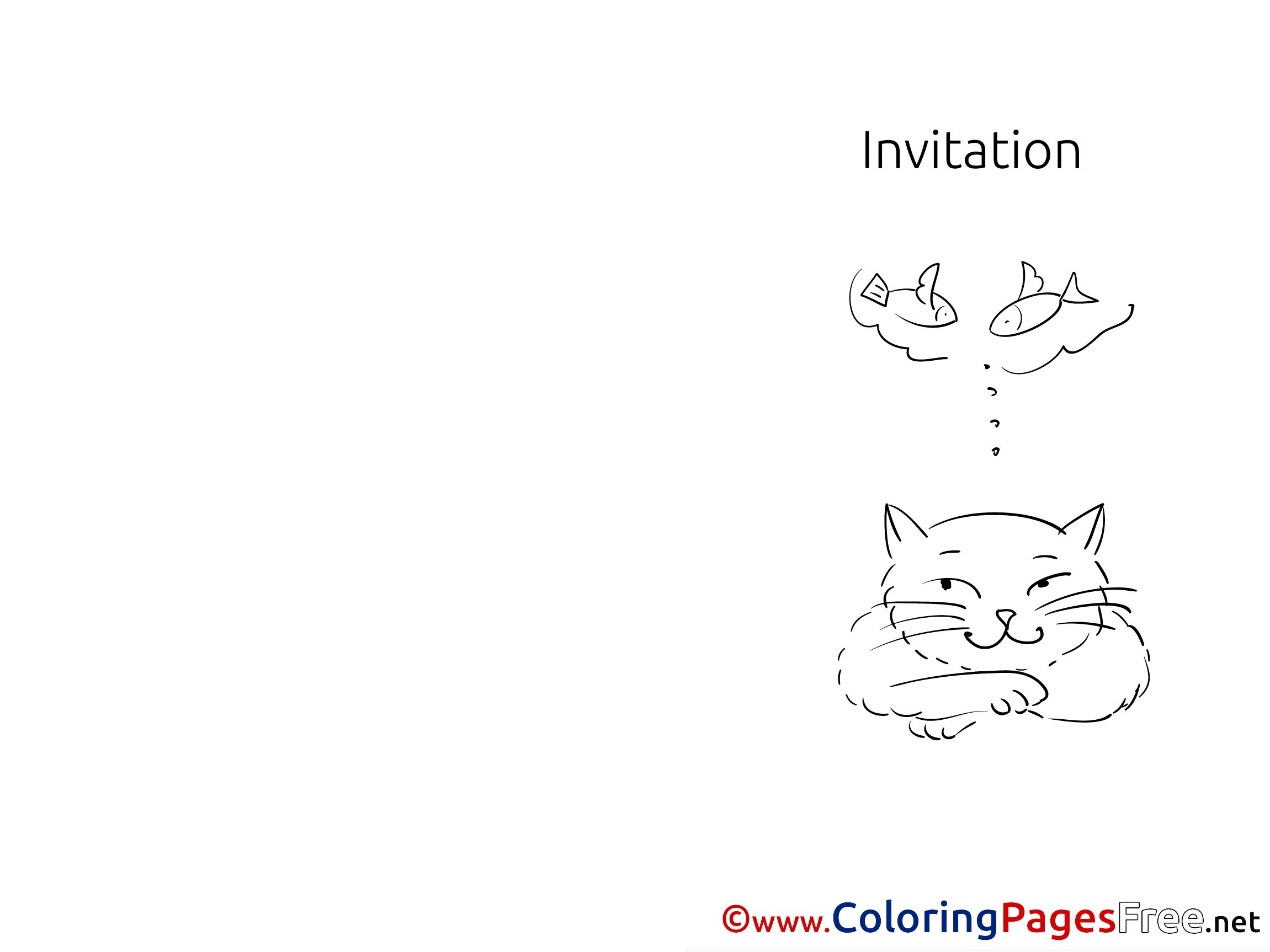 Fishes Free Colouring Page Cat Invitation