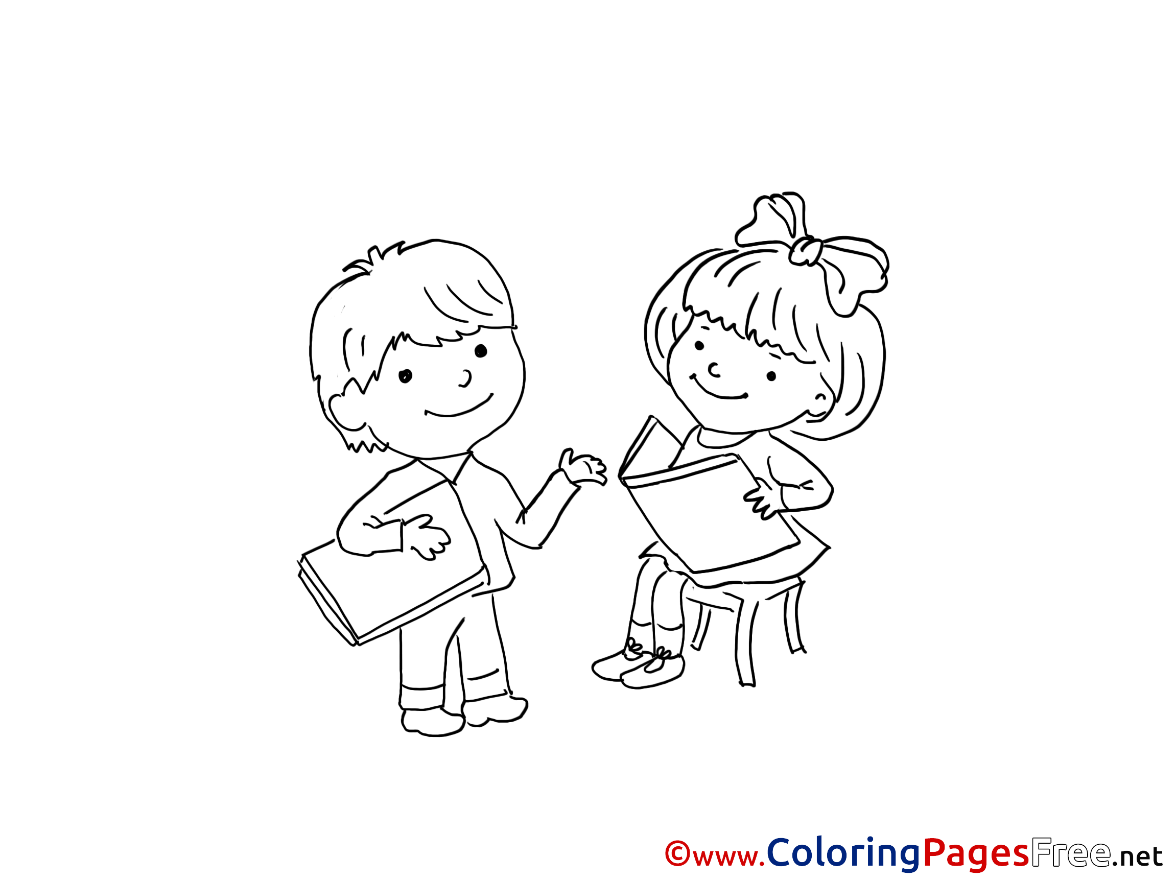 Kids Reading Coloring Page