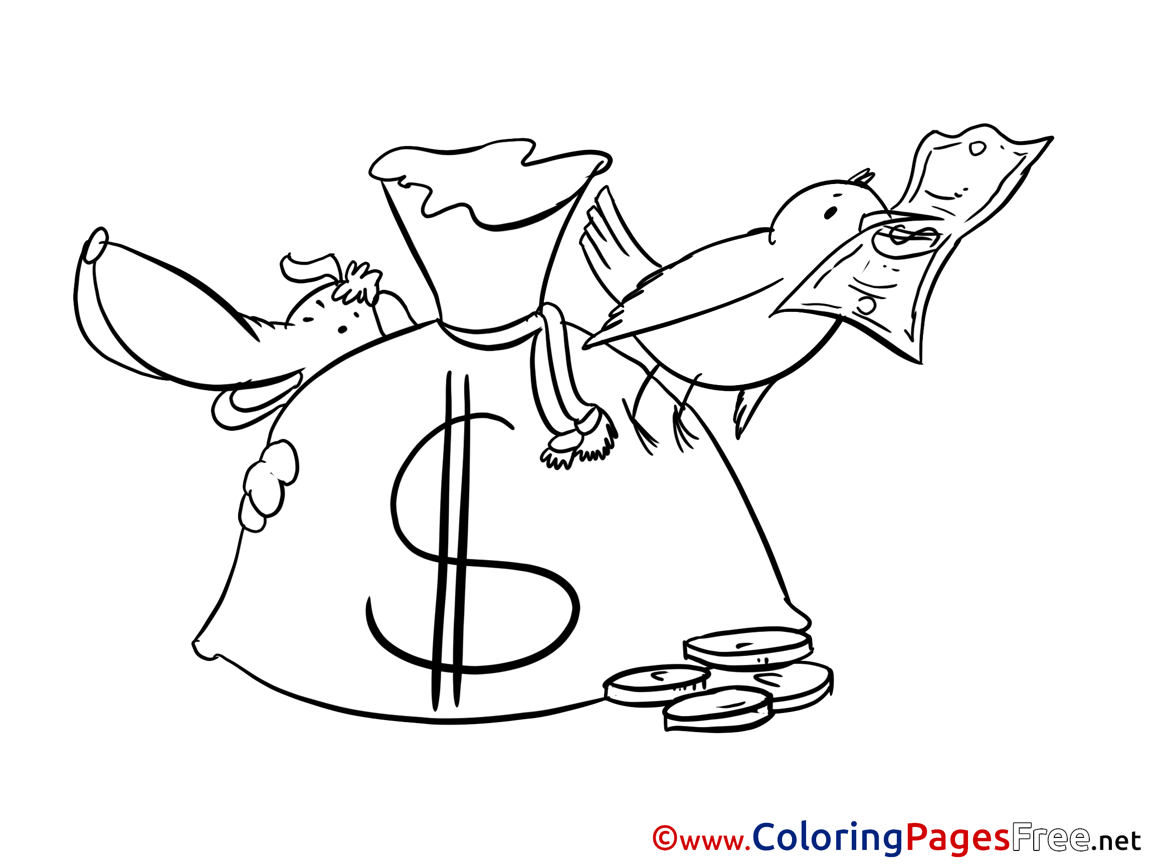 Bird Dog Bag Money Download Colouring Sheet Free