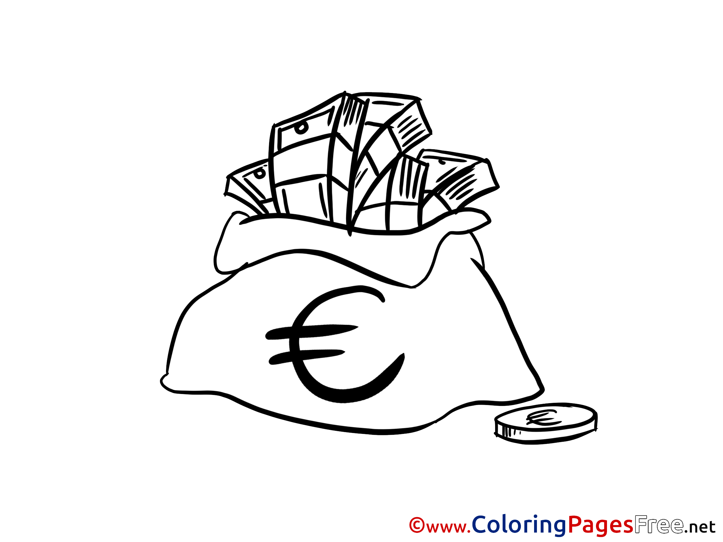 Euro Bag Money Free Colouring Page Download