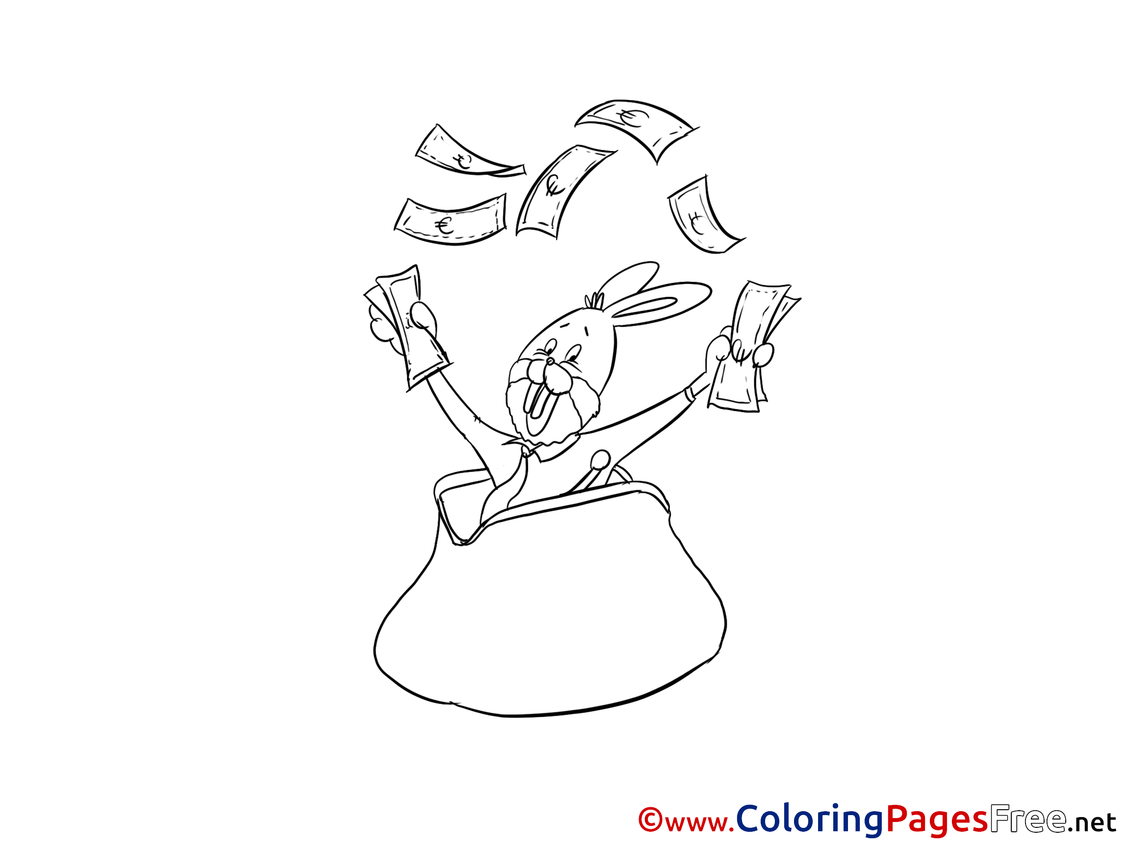 Rabbit Money Bag Kids Download Coloring Pages