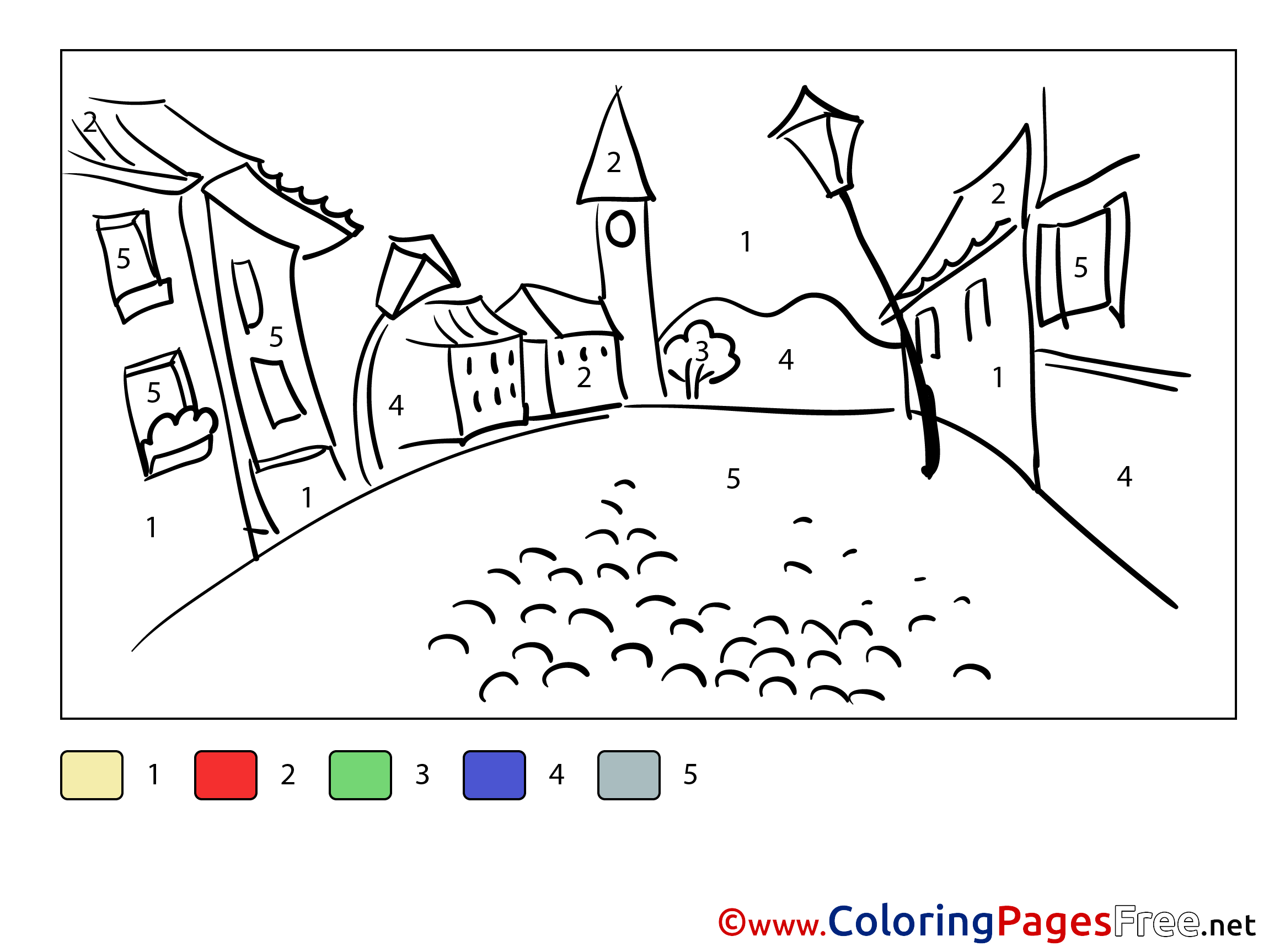 Street Printable Painting By Number Coloring Sheets