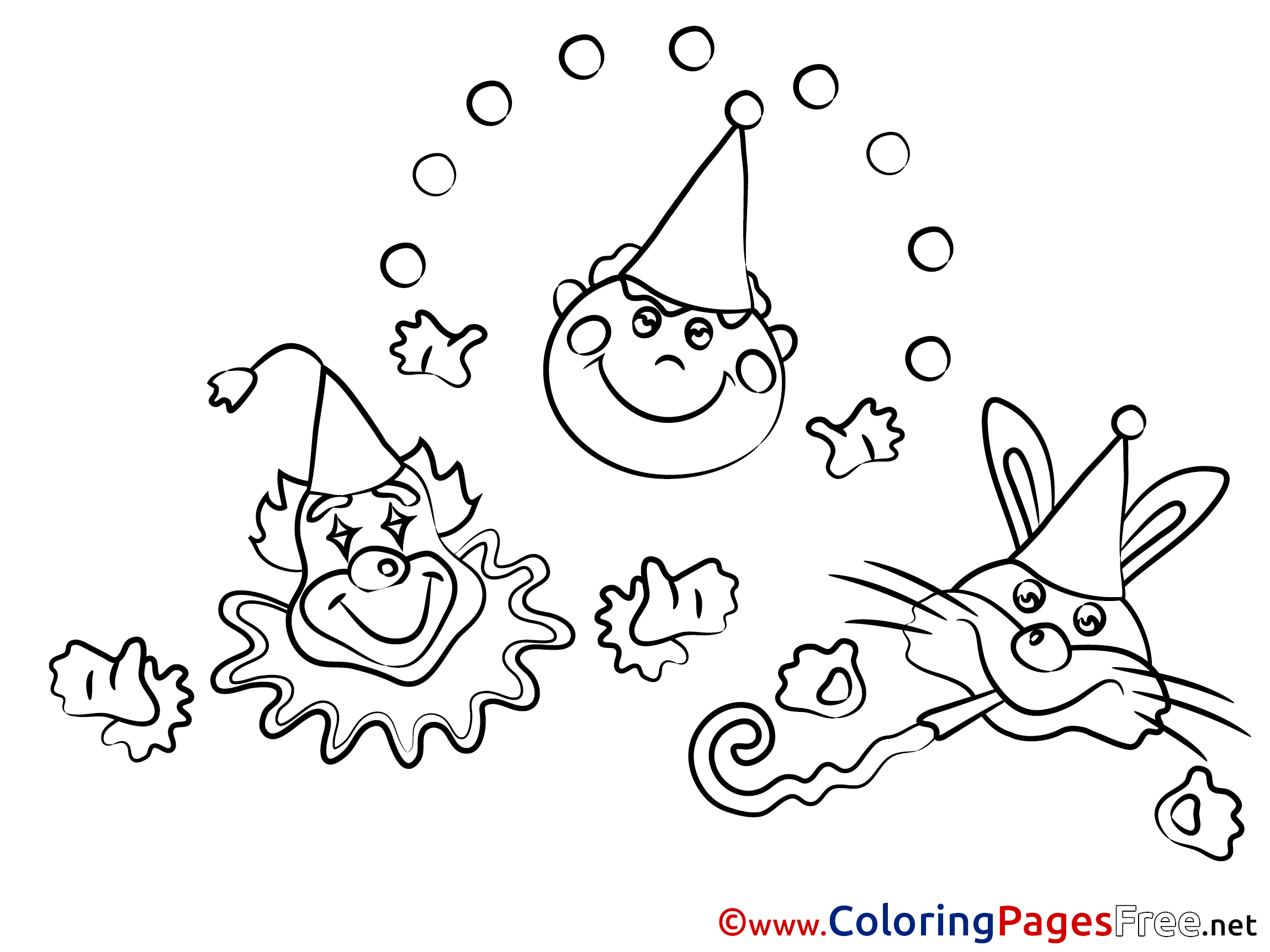 Carnival Clown Party Colouring Page Printable Free Carnival Clown Party Colouring Page Printable Free
