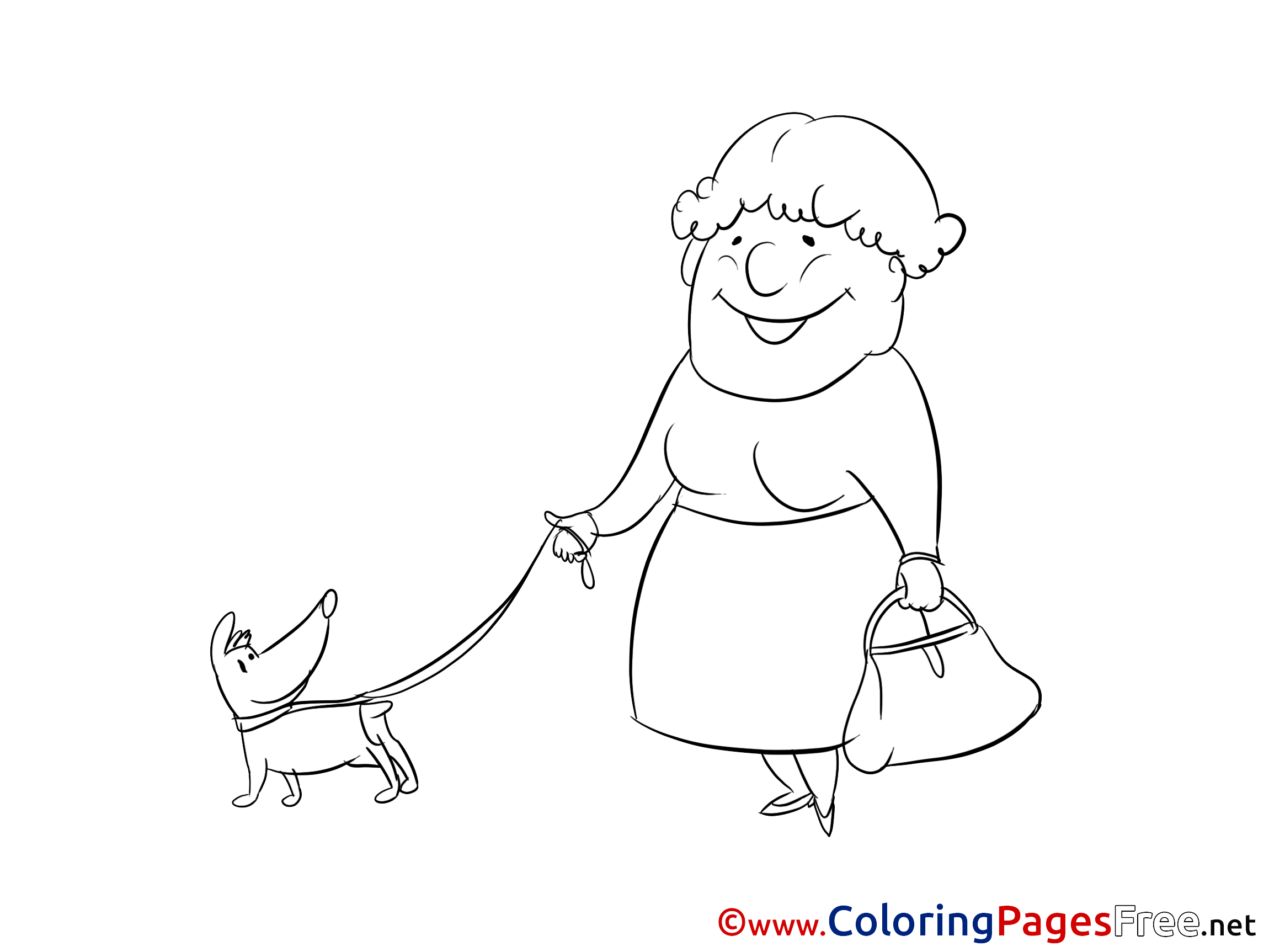 Dog And Old Woman Printable Coloring Sheets Download