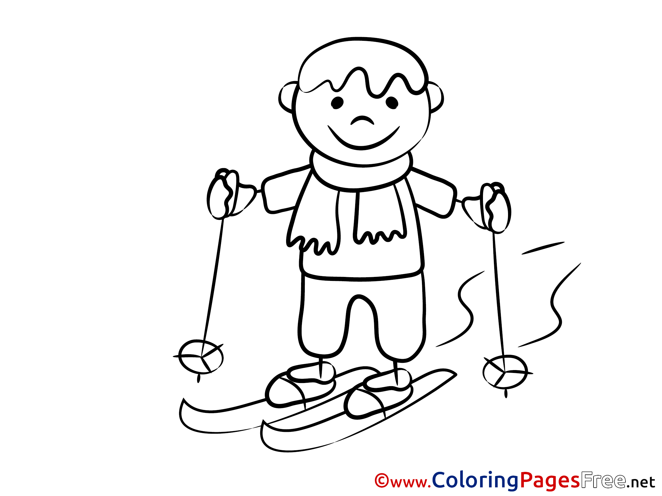Ski Boy Winter For Children Free Coloring Pages