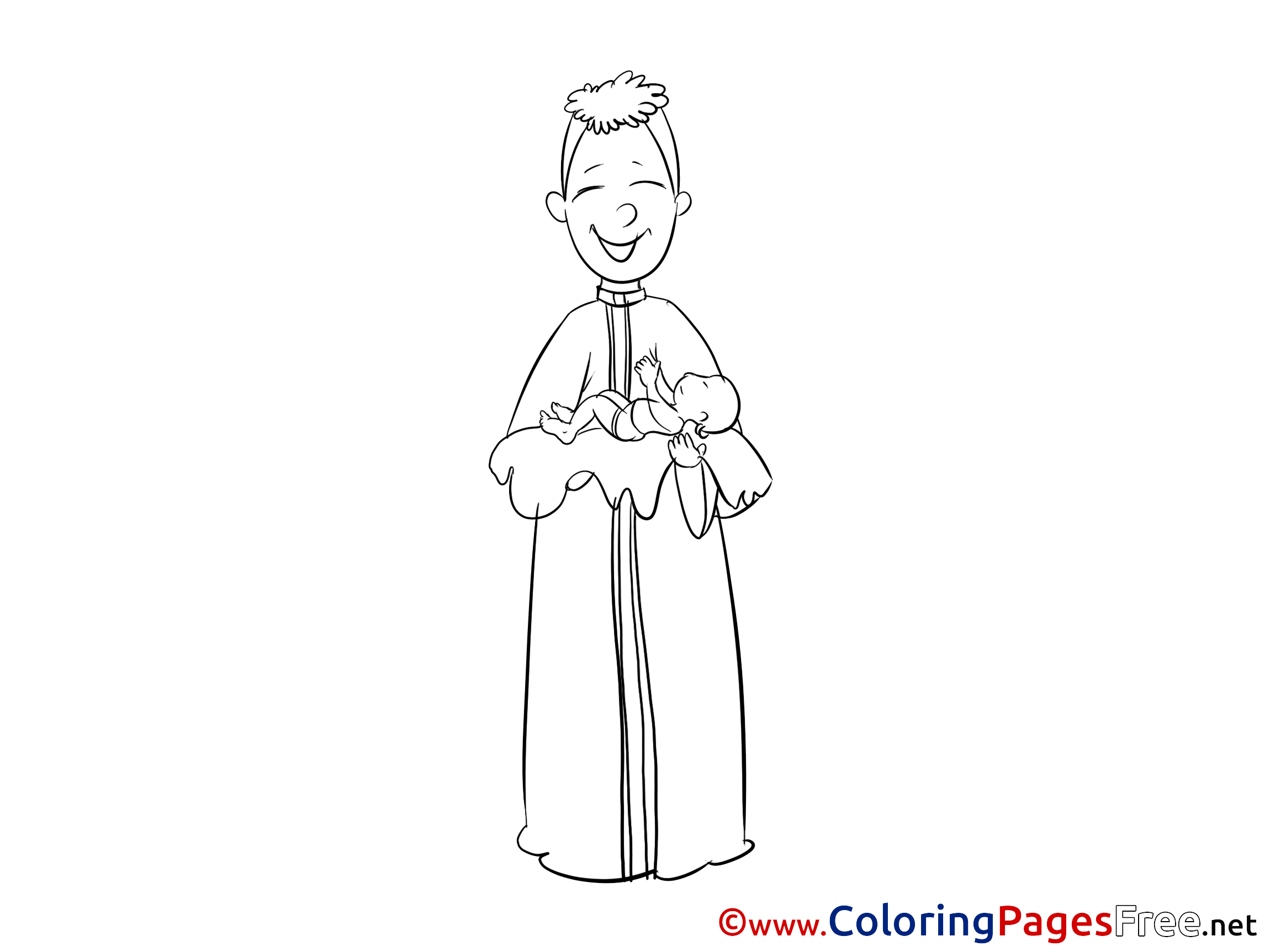 Kids Christening Coloring Page Priest