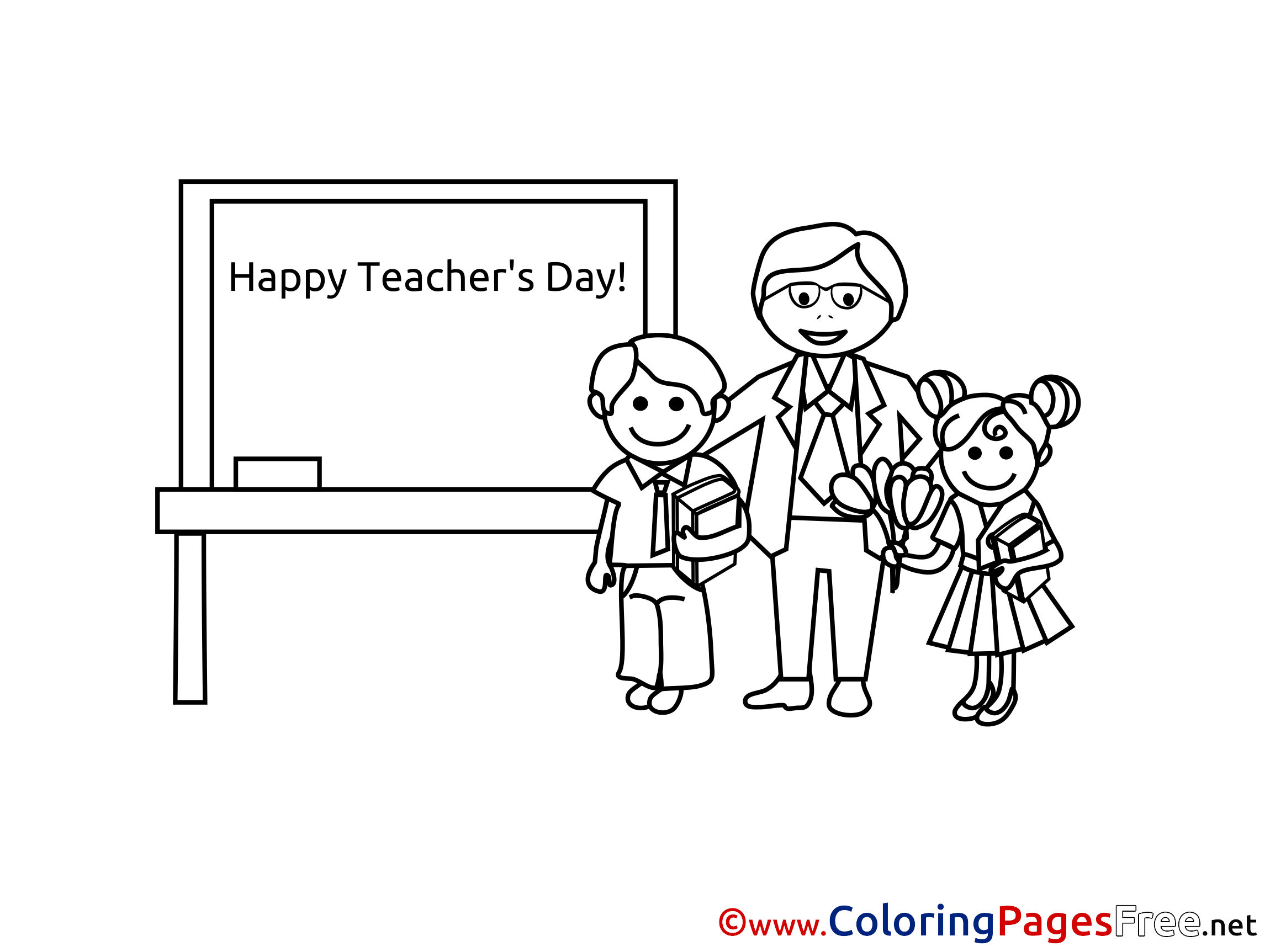 Happy Teacher's Day School Colouring Page printable free